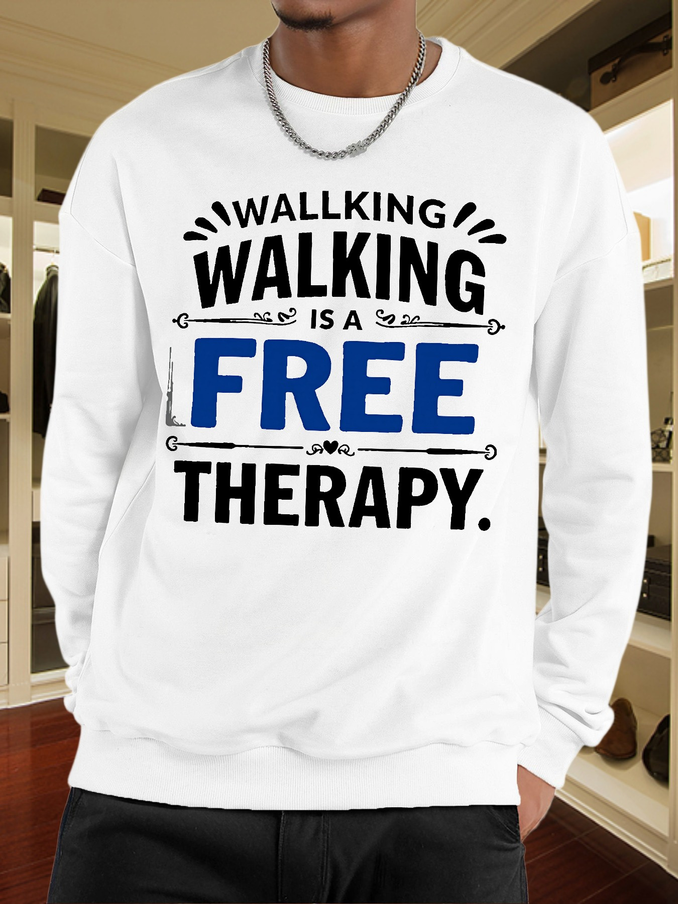 Tailorly Men's Printed Hoodie - Walking Is A Free And Easy Therapy Quote Sweatshirt
