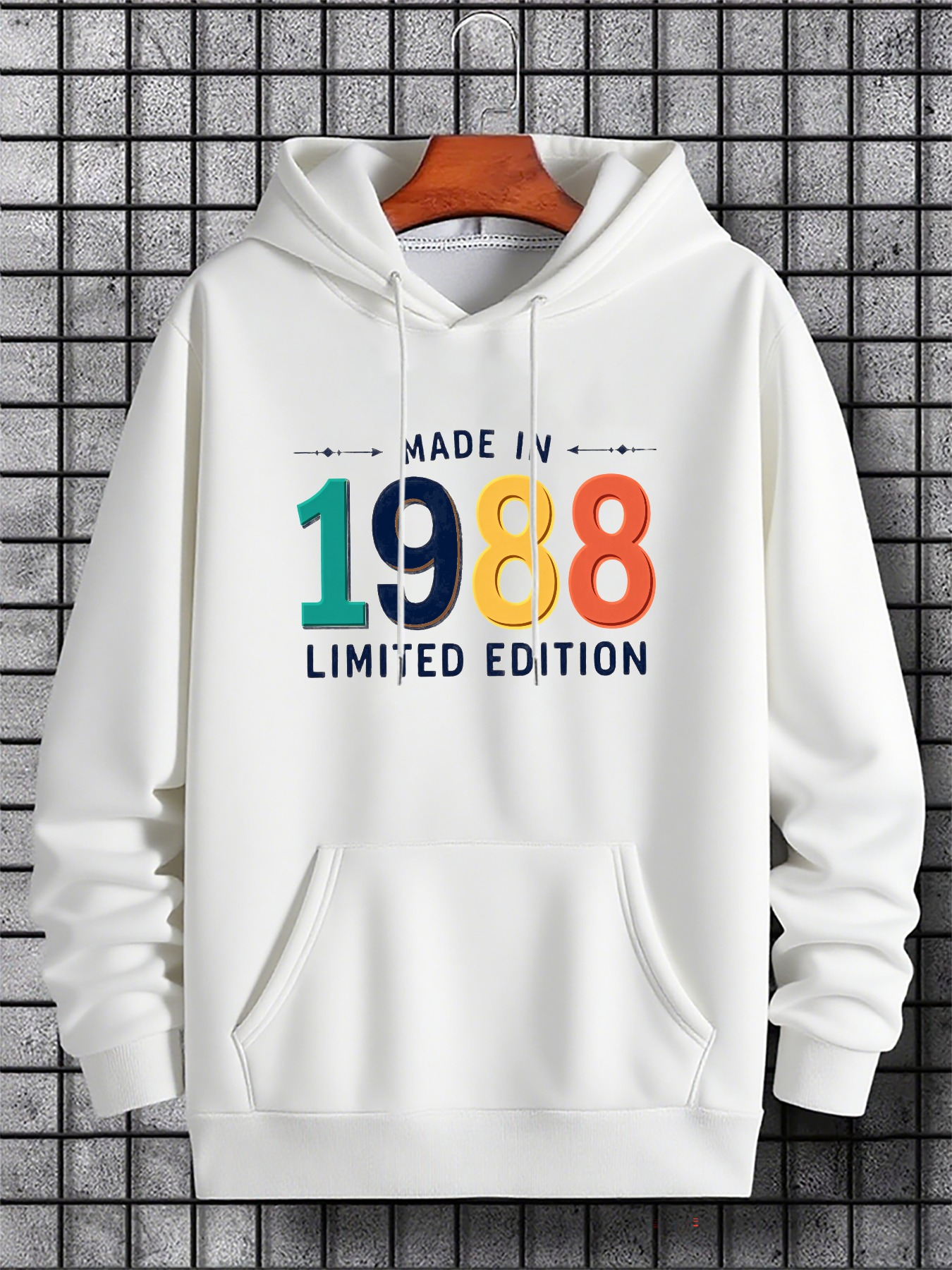 Tailorly Men's Printed Hoodie - Made In 1988 Limited Edition Colorful Numbers Underlined Year Hoodie