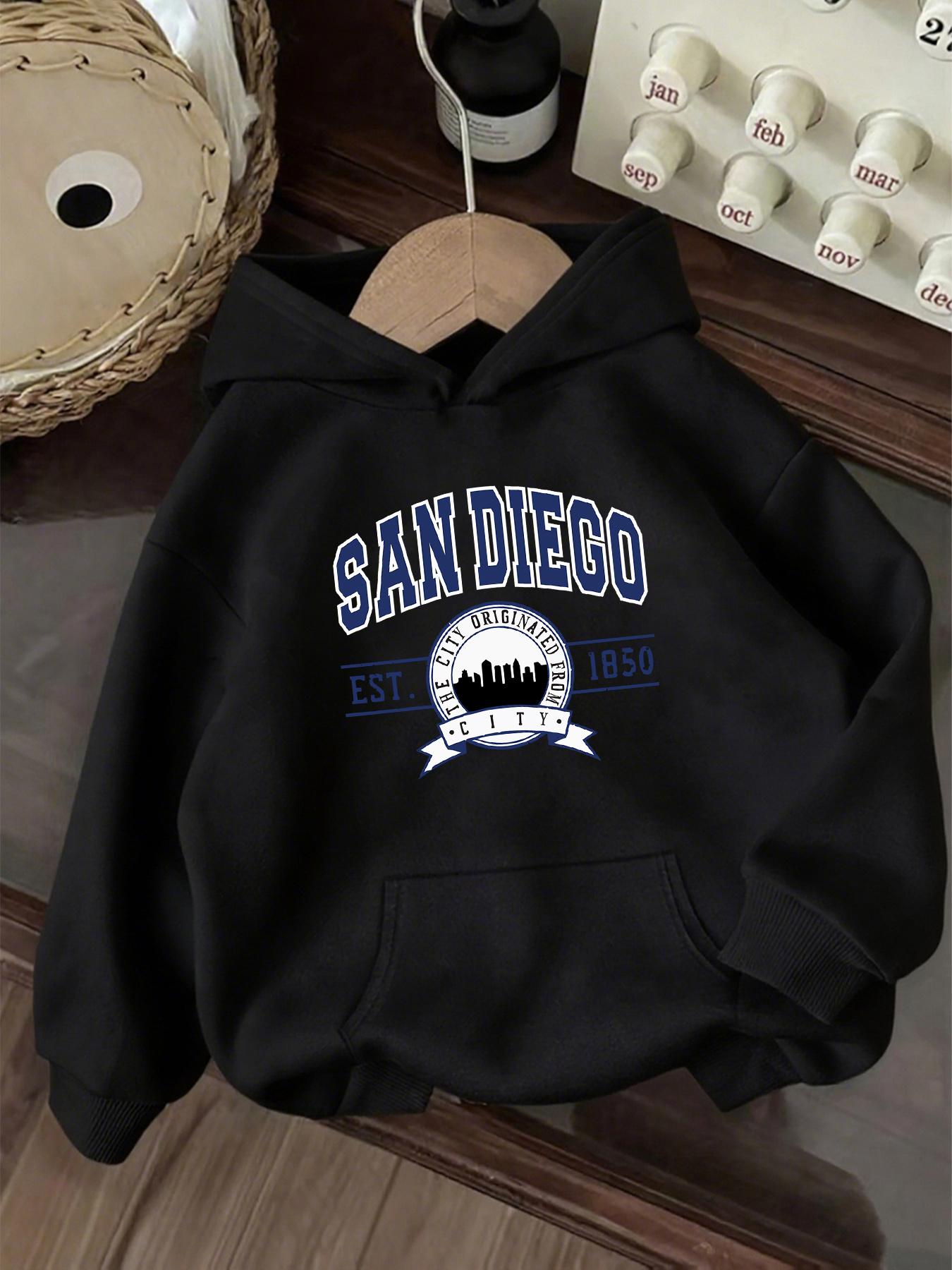 Tailorly Women's Printed Hoodie - San Diego Bold Urban Skyline With City Text And Graphic