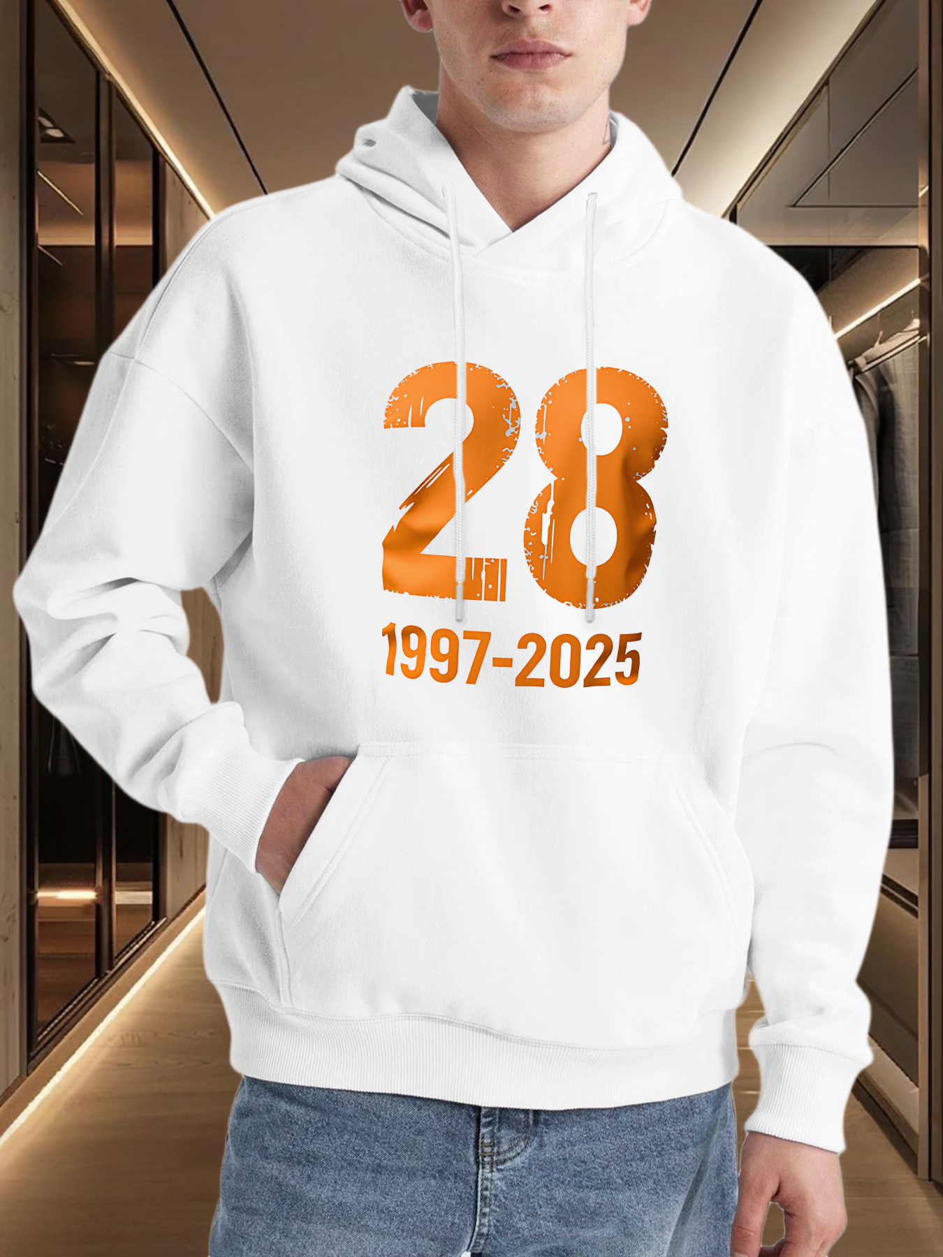 Tailorly Men's Printed Hoodie - Bold Orange Numbers With Dates On Crisp White Hoodie