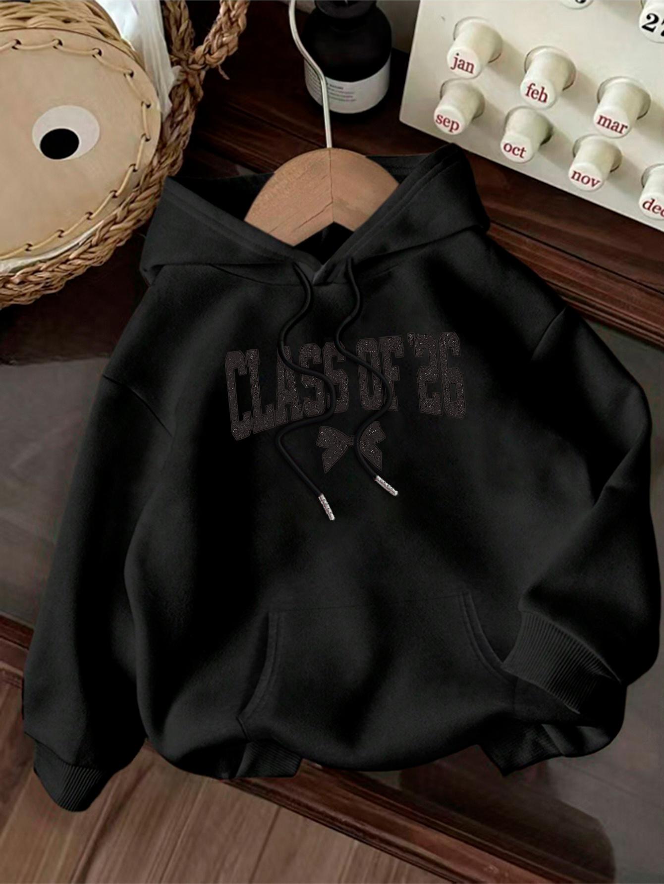 Tailorly Women's Printed Hoodie - Class Of 26 Bold Lettering Across The Chest Modern Casual Hoodie
