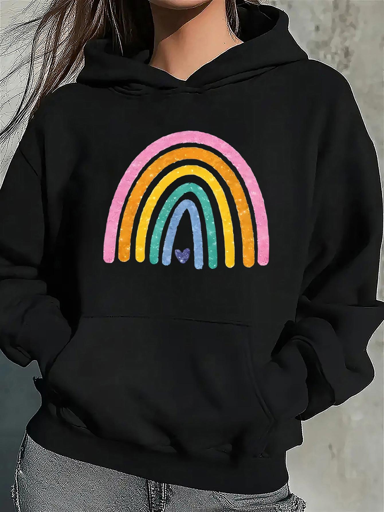 Tailorly Women's Printed Hoodie - Radiant Colorful Hand Painted Arches On Cozy Rainbow Hoodie