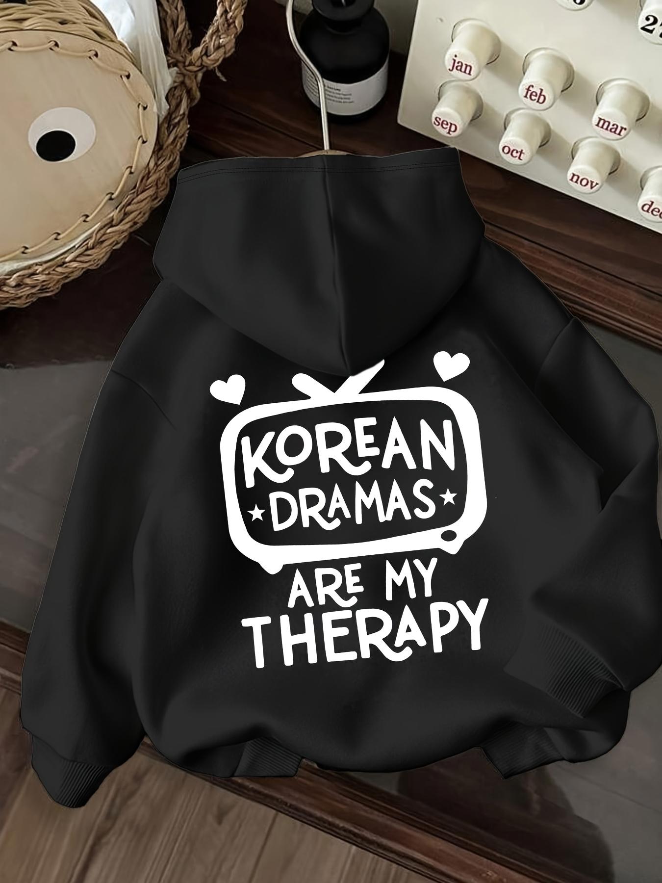 Tailorly Women's Printed Hoodie - Korean Dramas Are My Therapy With Hearts Doodle TV Drawing Hoodie