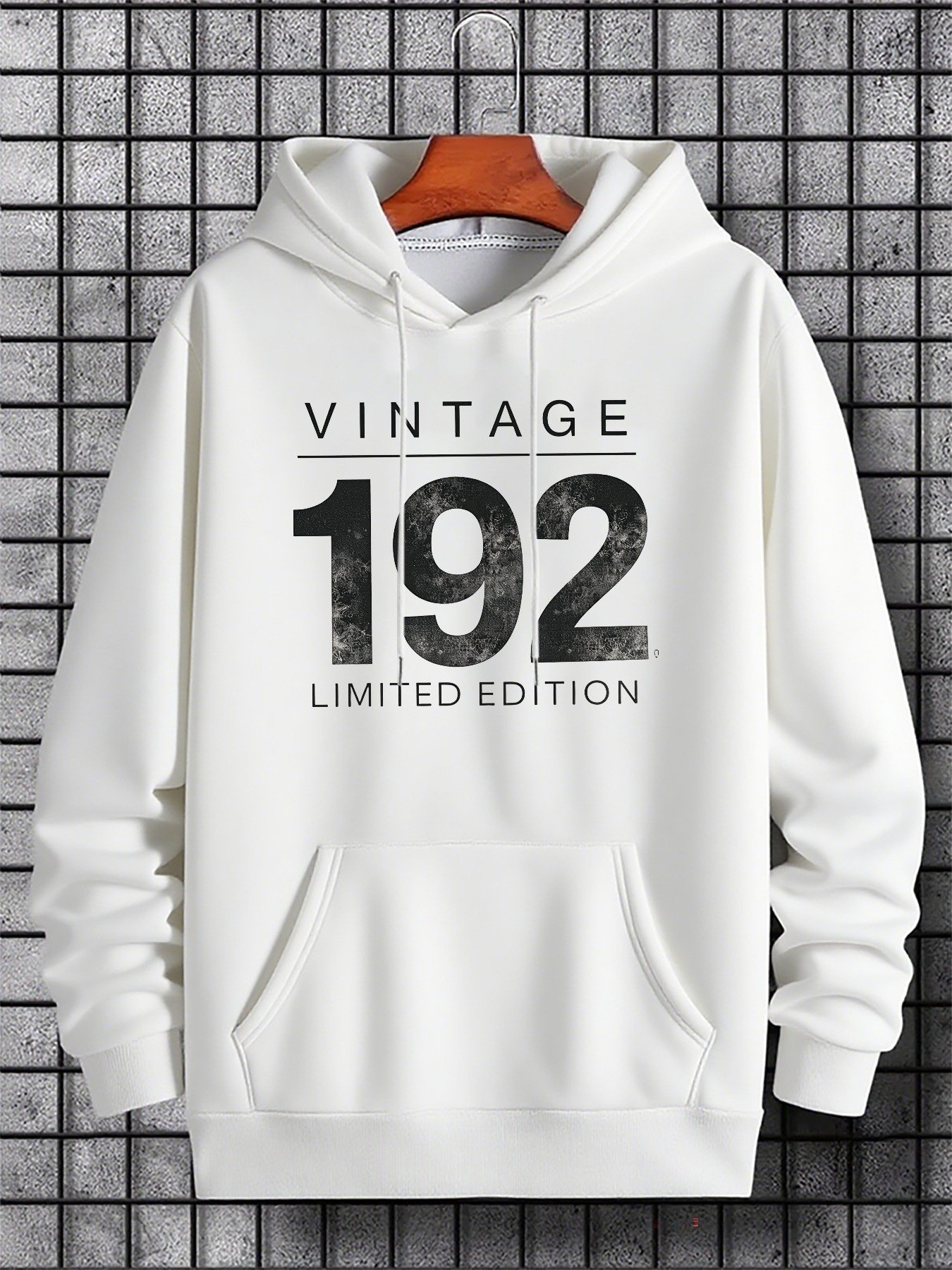 Tailorly Men's Printed Hoodie - Vintage 192 Limited Edition Bold Typography On White Hoodie