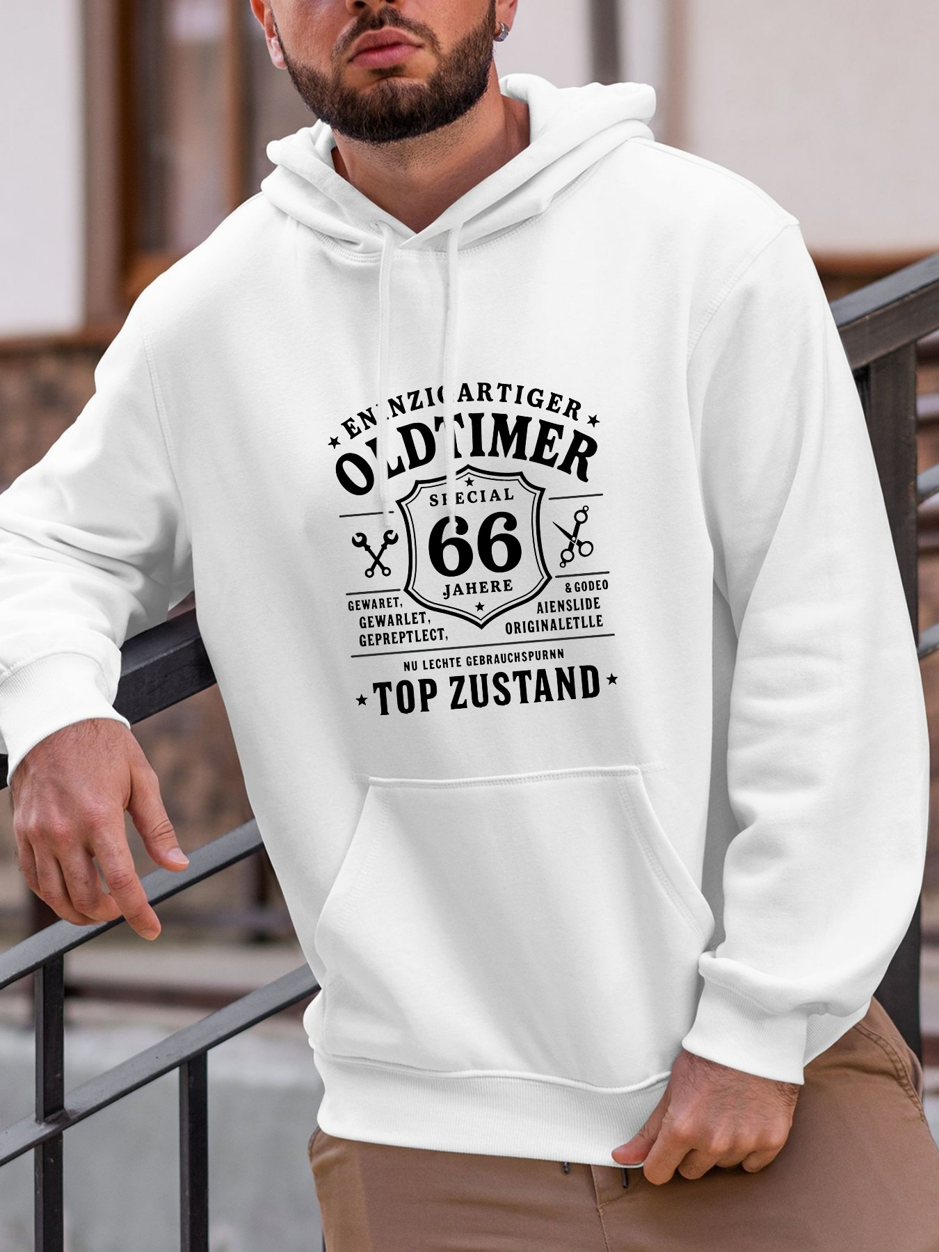 Tailorly Men's Printed Hoodie - Classic Text Design With German Numbers For Birthday Oldtimer