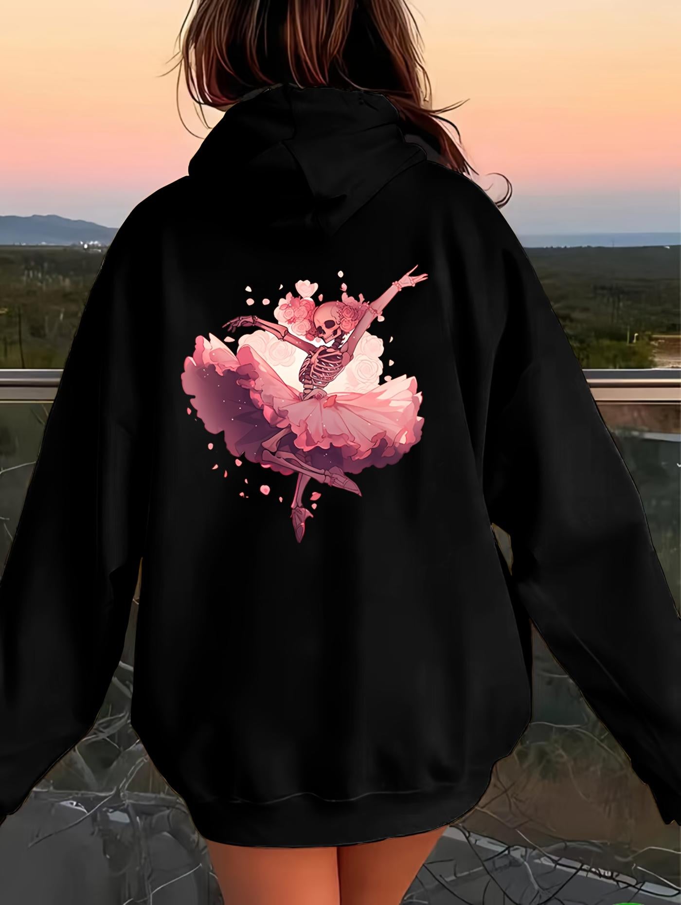 Tailorly Women's Printed Hoodie - Dancing In A Cloud Of Pink Petals Graceful Ballerina