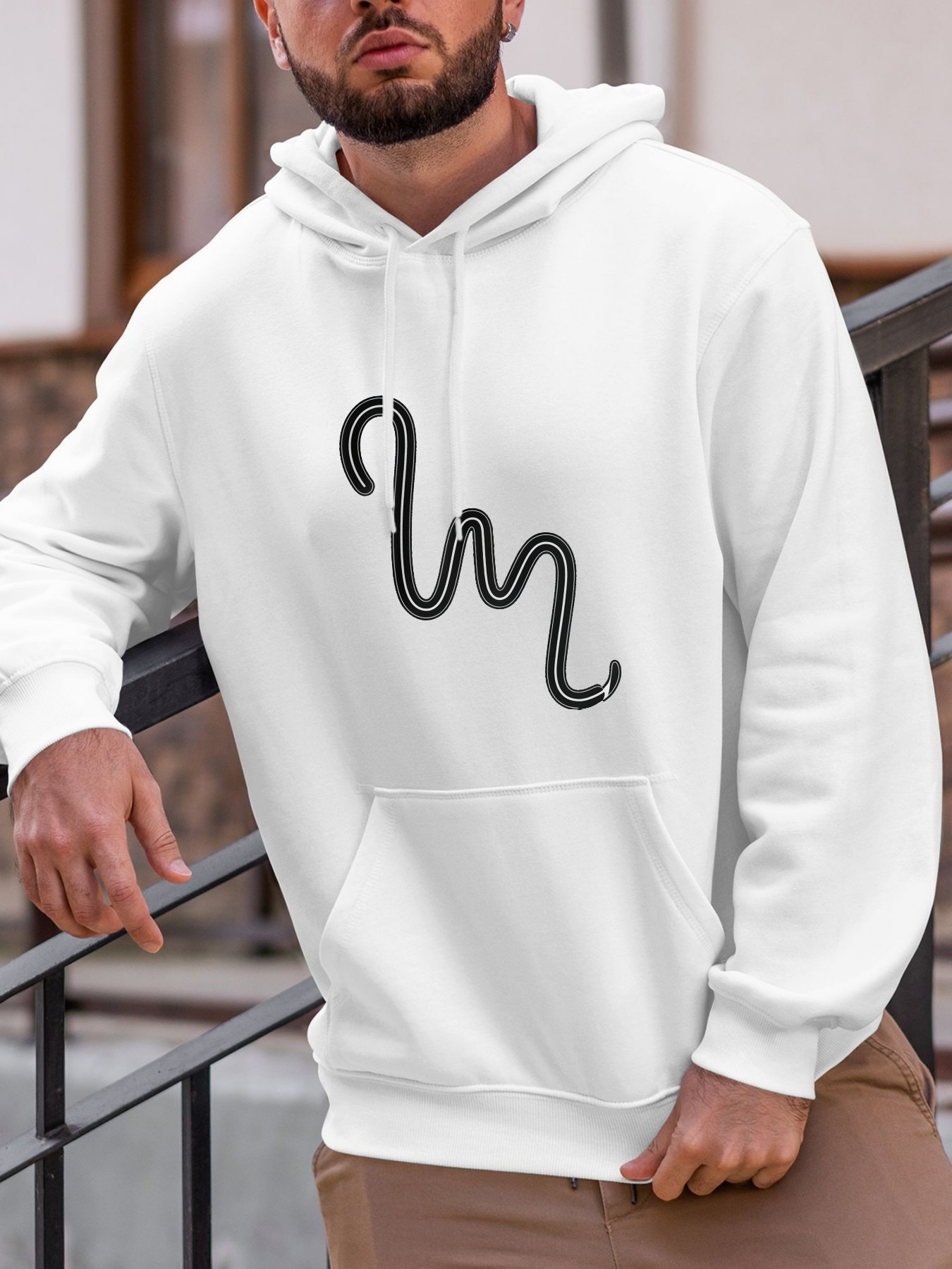 Tailorly Men's Printed Hoodie - Minimalist Black Line Art Abstract Snake
