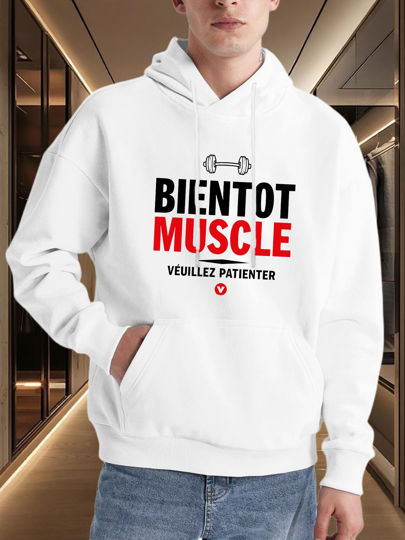 Tailorly Men's Printed Hoodie - Barbell Training Text Art Surrounded By Modern Print Motif Hoodie