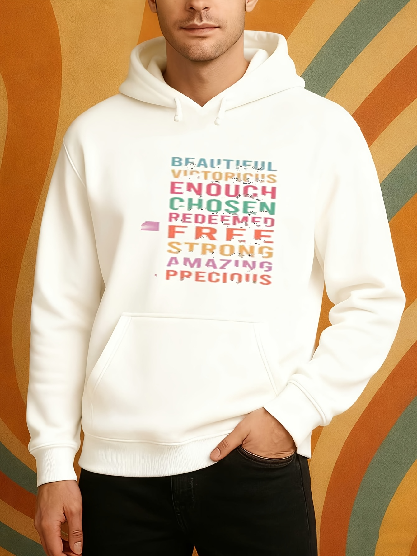 Tailorly Men's Printed Hoodie - Beautiful Enough Chosen Redeemed Free Strong Amazing Precious Hoodie