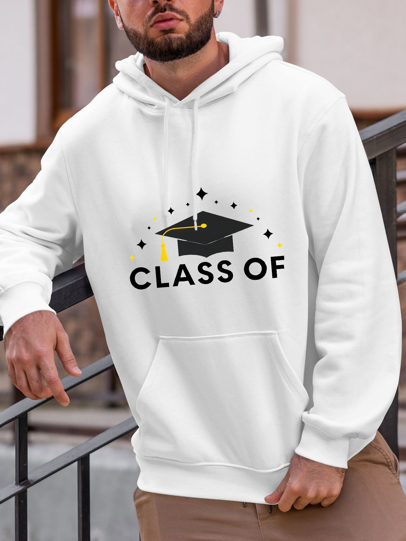 Tailorly Men's Printed Hoodie - Class Of With Sparkling Stars And Graduation Cap