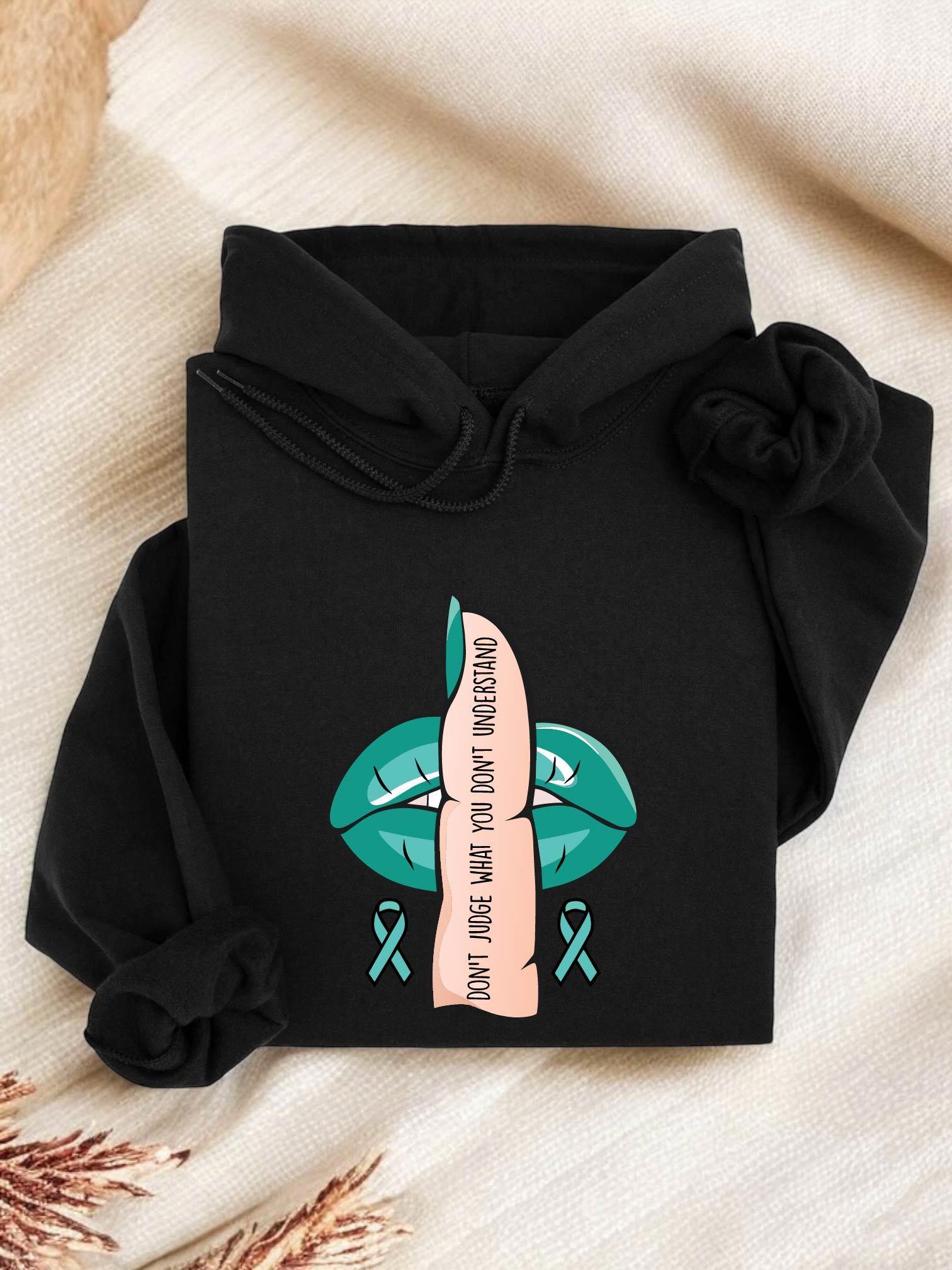 Tailorly Women's Printed Hoodie - Just Ask Her Im Busy Kicking Cancer Ribbon Lips Design Hoodie