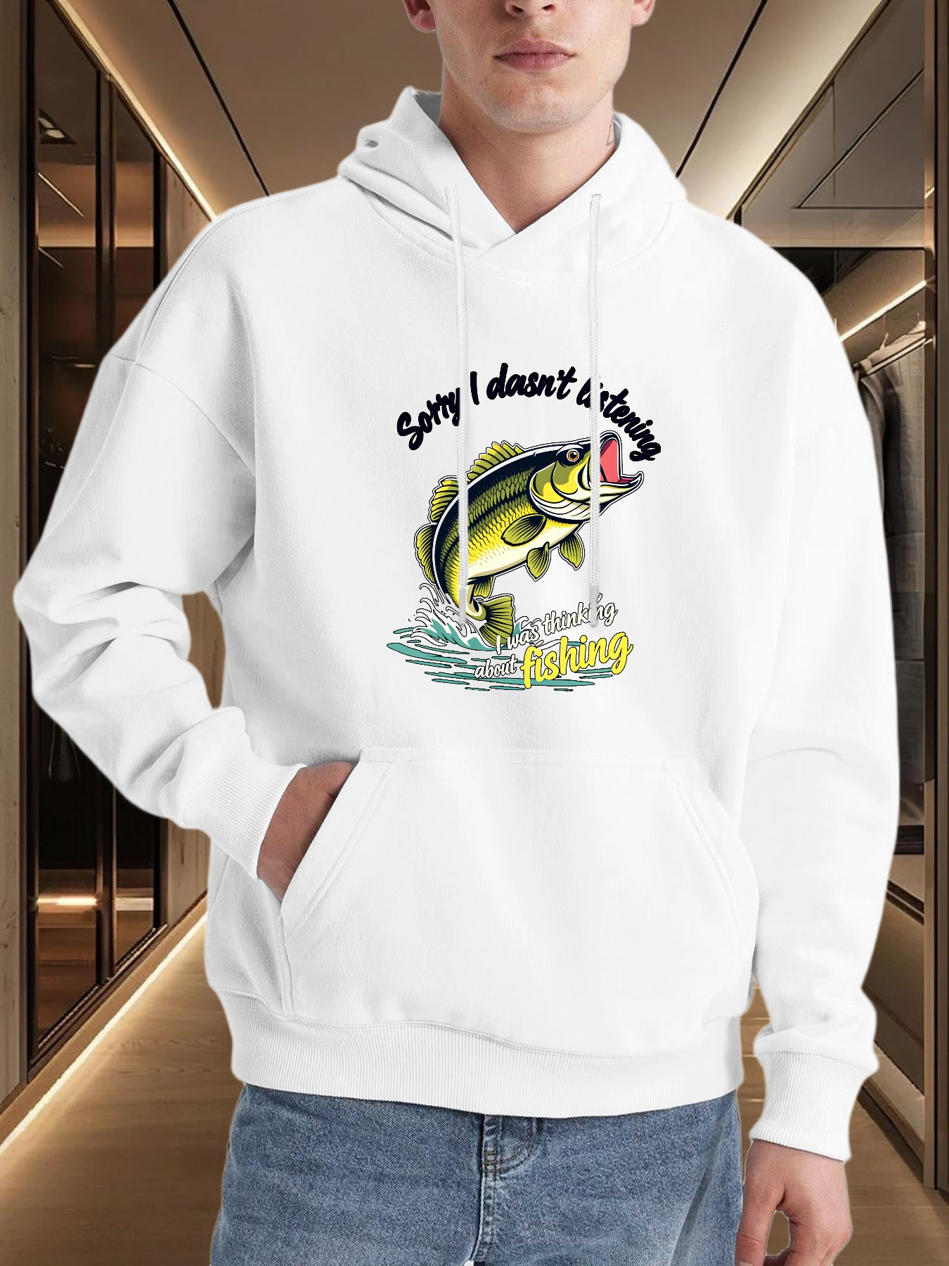 Tailorly Men's Printed Hoodie - Sorry I Didnt Ask Fishing Excuse Guitar Bass Fish Hoodie