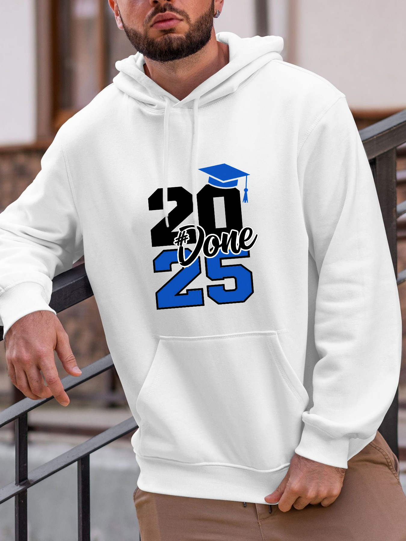 Tailorly Men's Printed Hoodie - Blue Graduation Cap With Number Twenty Twenty Five Hoodie