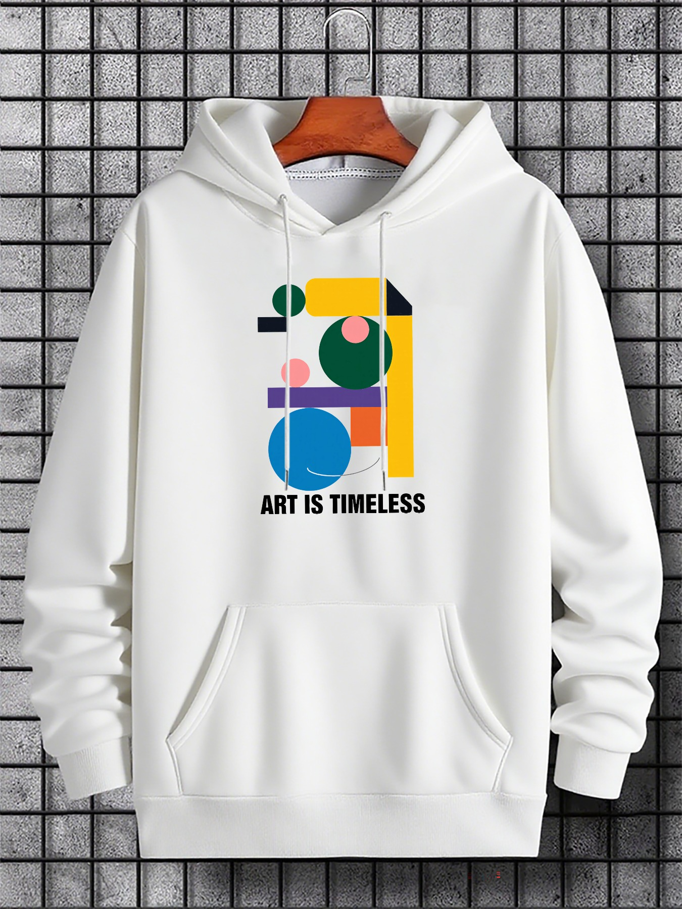 Tailorly Men's Printed Hoodie - Art Is Timeless Abstract Geometric Shapes In Bright Playful Colors Hoodie