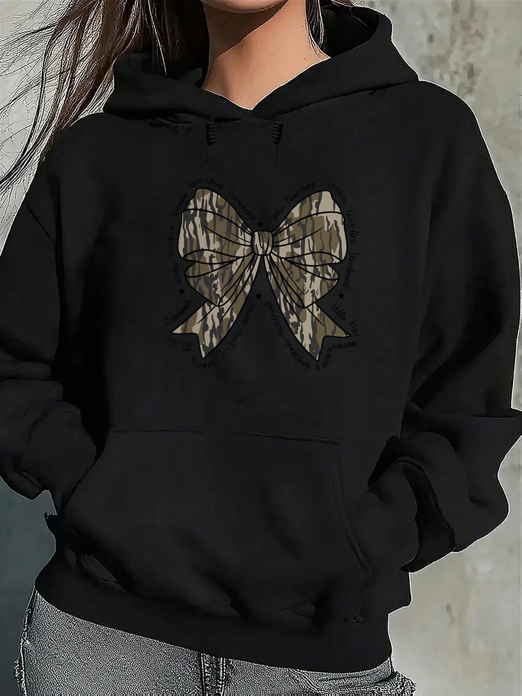 Tailorly Women's Printed Hoodie - Vintage Camouflage Pattern Bow Ribbon Under Gentle Sunlight Bow