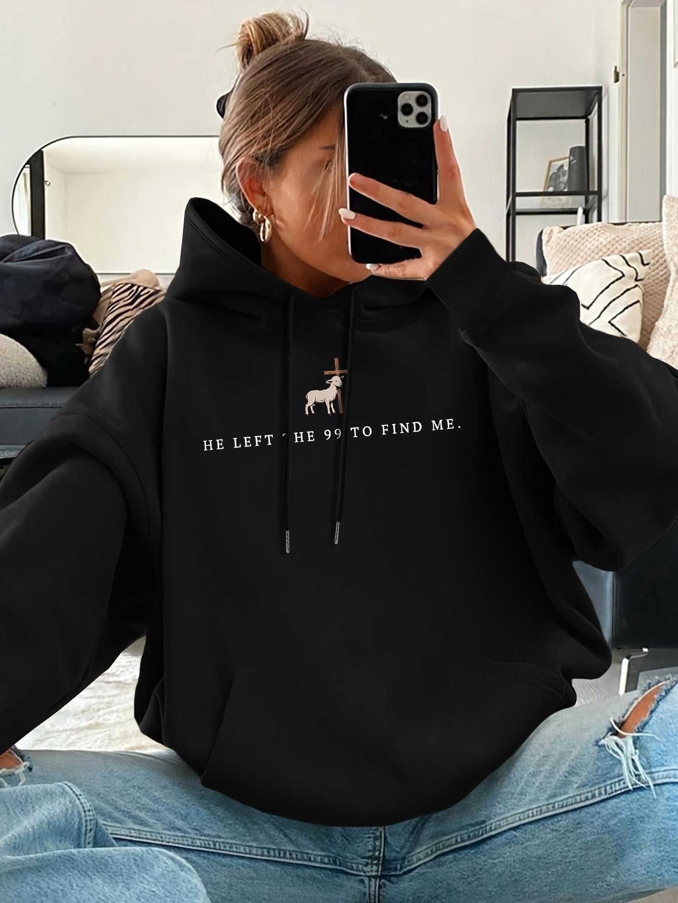 Tailorly Women's Printed Hoodie - He Left The Ninety Nine To Find Me Deer