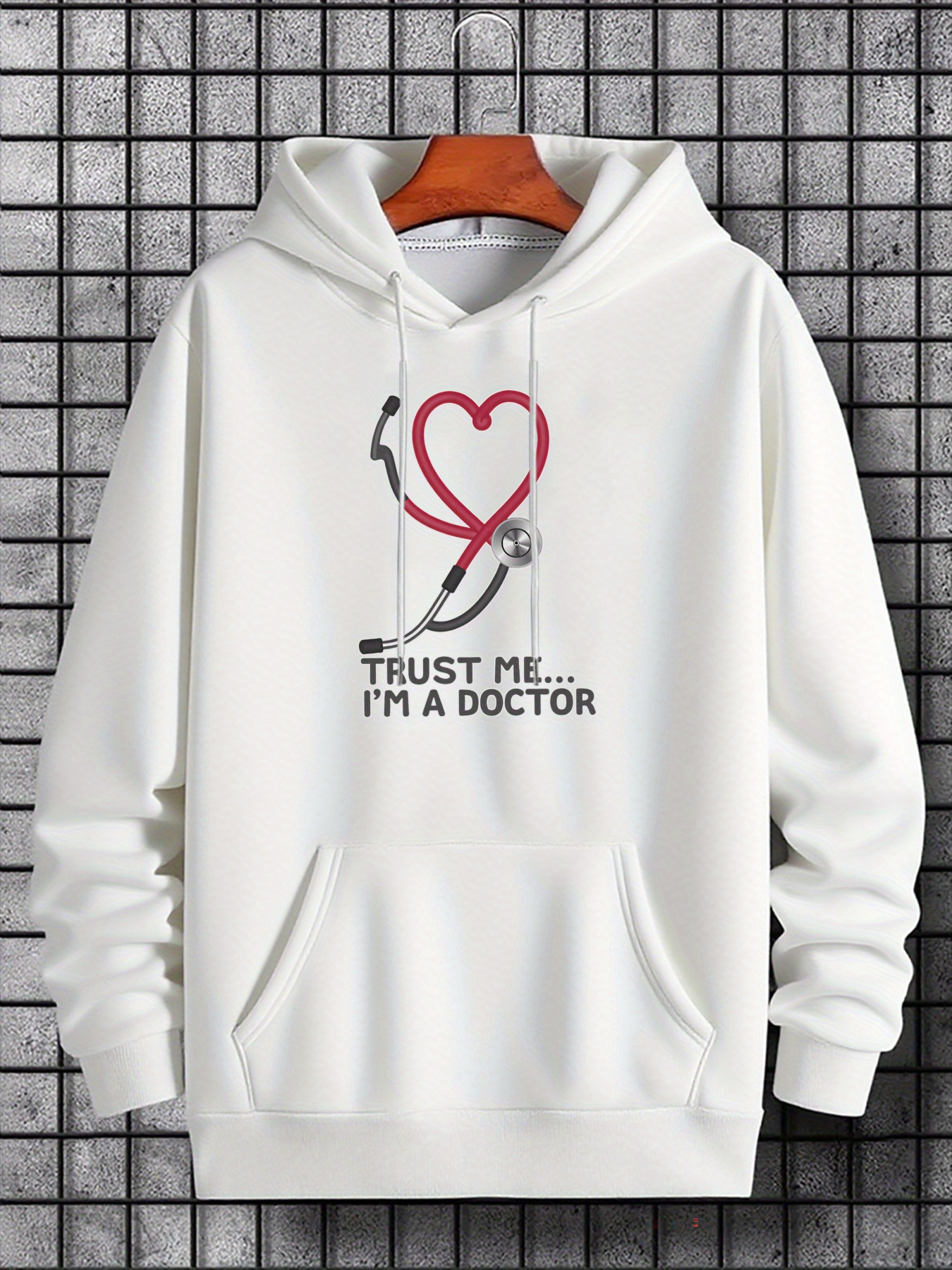 Tailorly Men's Printed Hoodie - Trust Me Im A Doctor With Red Heart Stethoscope And Simple Medical Motif Hoodie