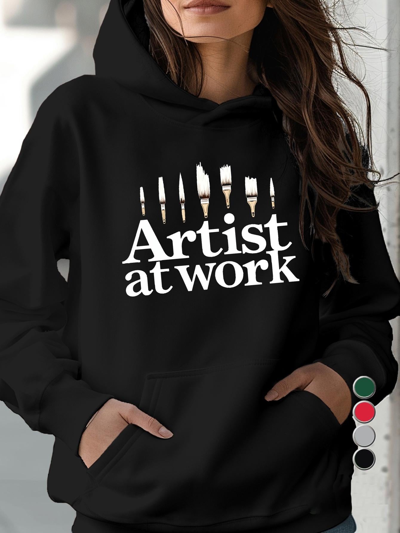 Tailorly Women's Printed Hoodie - Artist At Work Bold Letters With Paintbrushes And Creative Studio Tools Hoodie
