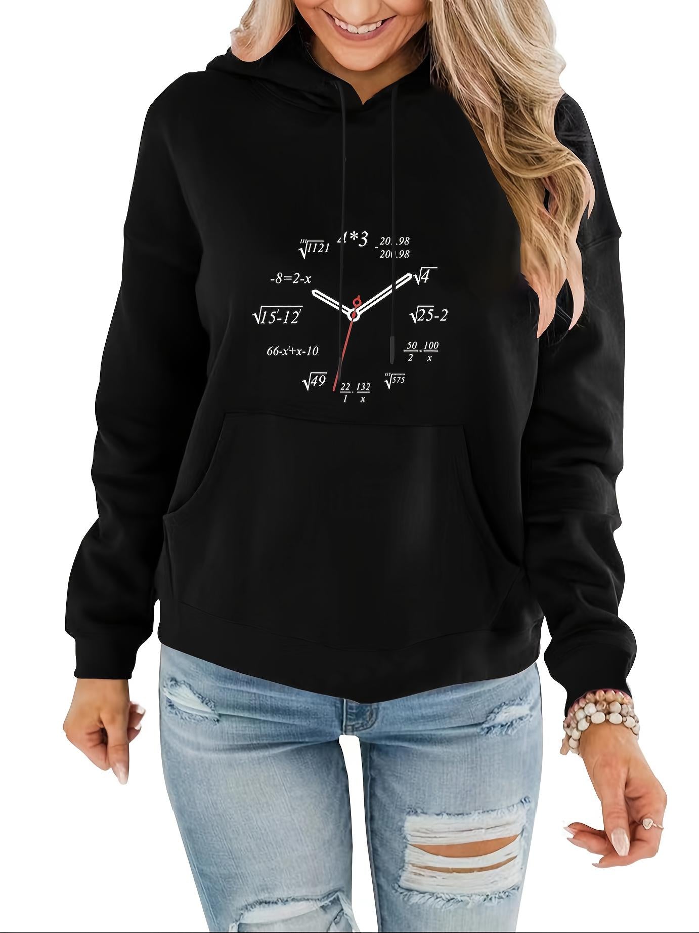 Tailorly Women's Printed Hoodie - Math Formulas Shown As Numbers Forming A Clock Face