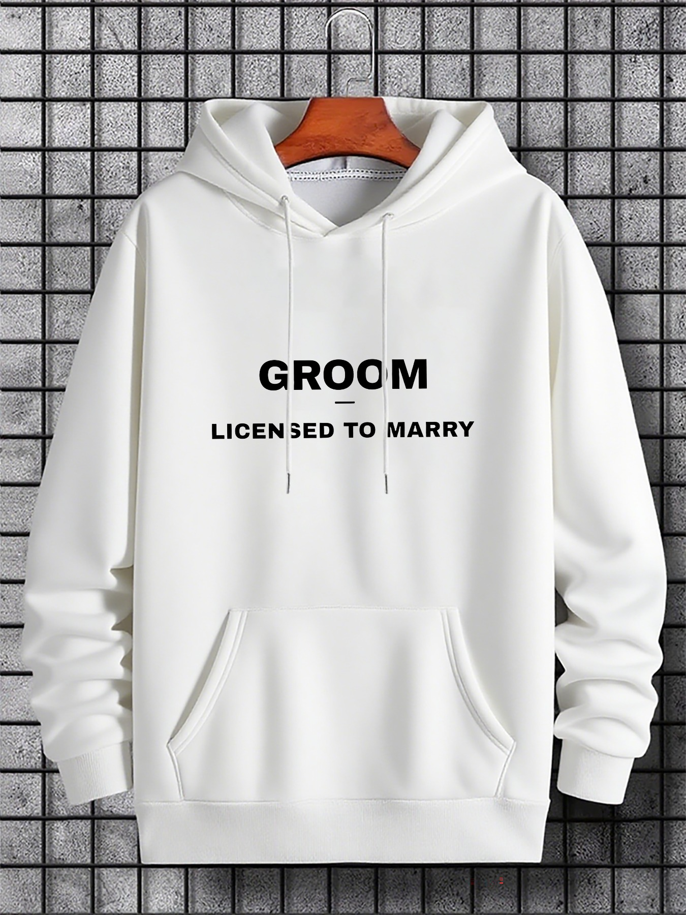 Tailorly Men's Printed Hoodie - Groom Licensed To Marry Clean White Minimalist Hoodie