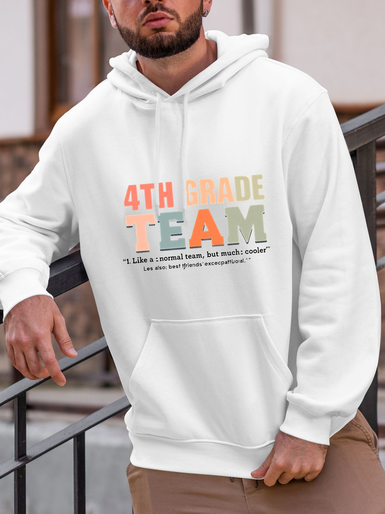 Tailorly Men's Printed Hoodie - 4th Grade Team Multicolor Bold Letters Classroom Hoodie