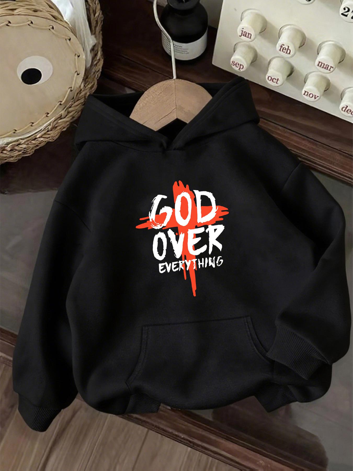 Tailorly Women's Printed Hoodie - God Over Everything With Bold Brushstrokes On Black Hoodie