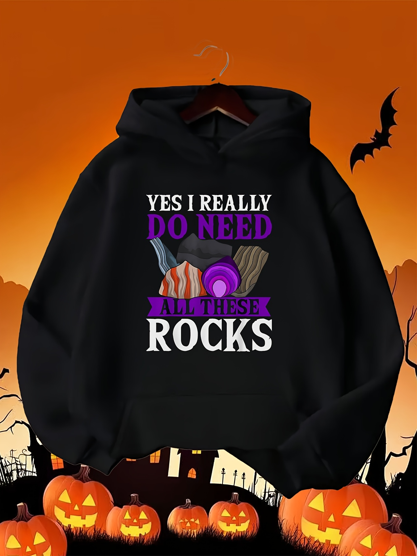 Tailorly Men's Printed Hoodie - Yes I Really Do Need All These Rocks Surrounded By Colorful Gemstones And Sparkling Crystals Rocks