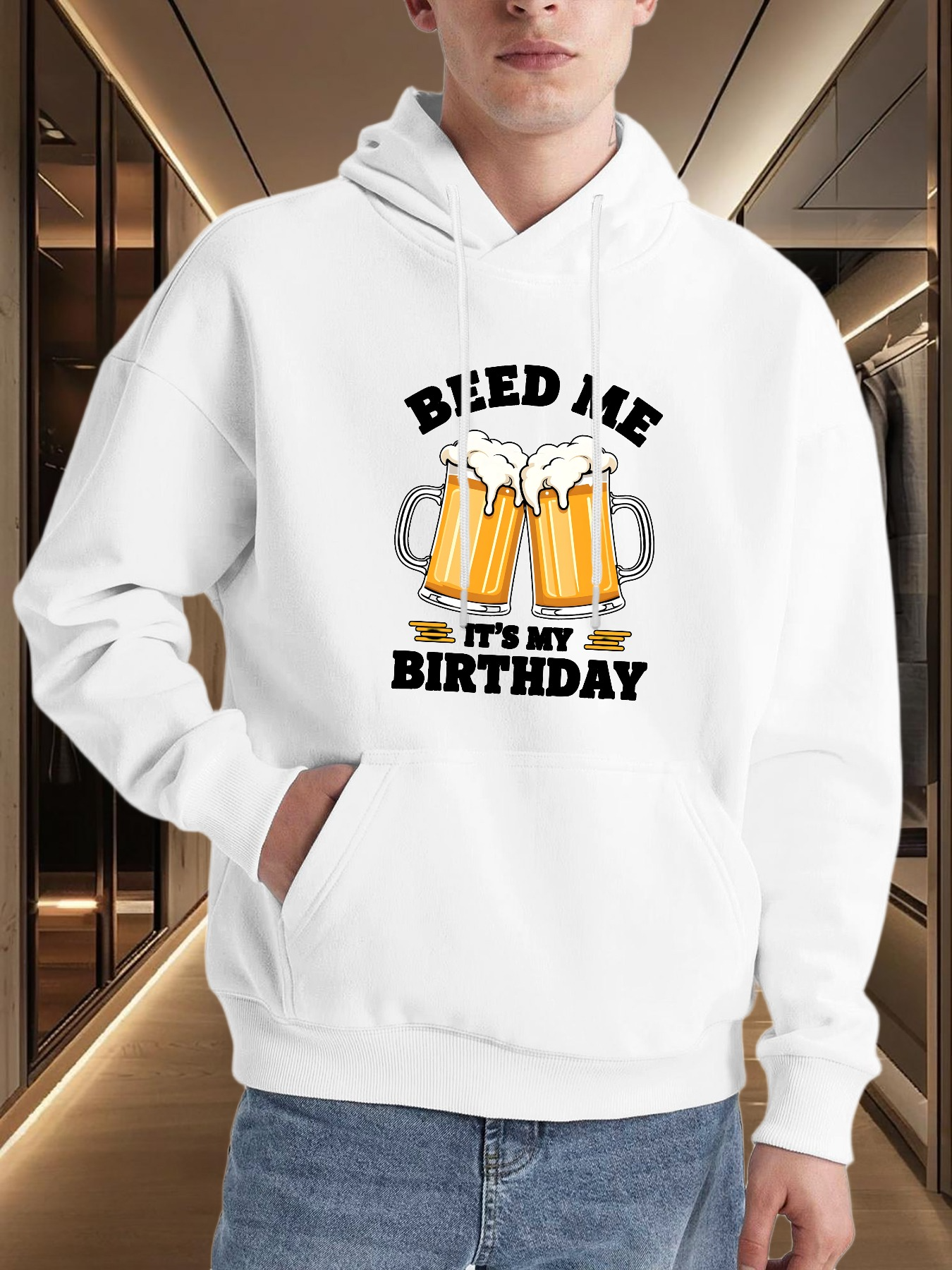 Tailorly Men's Printed Hoodie - Bleed Me With Frothy Beer Mugs On My Birthday