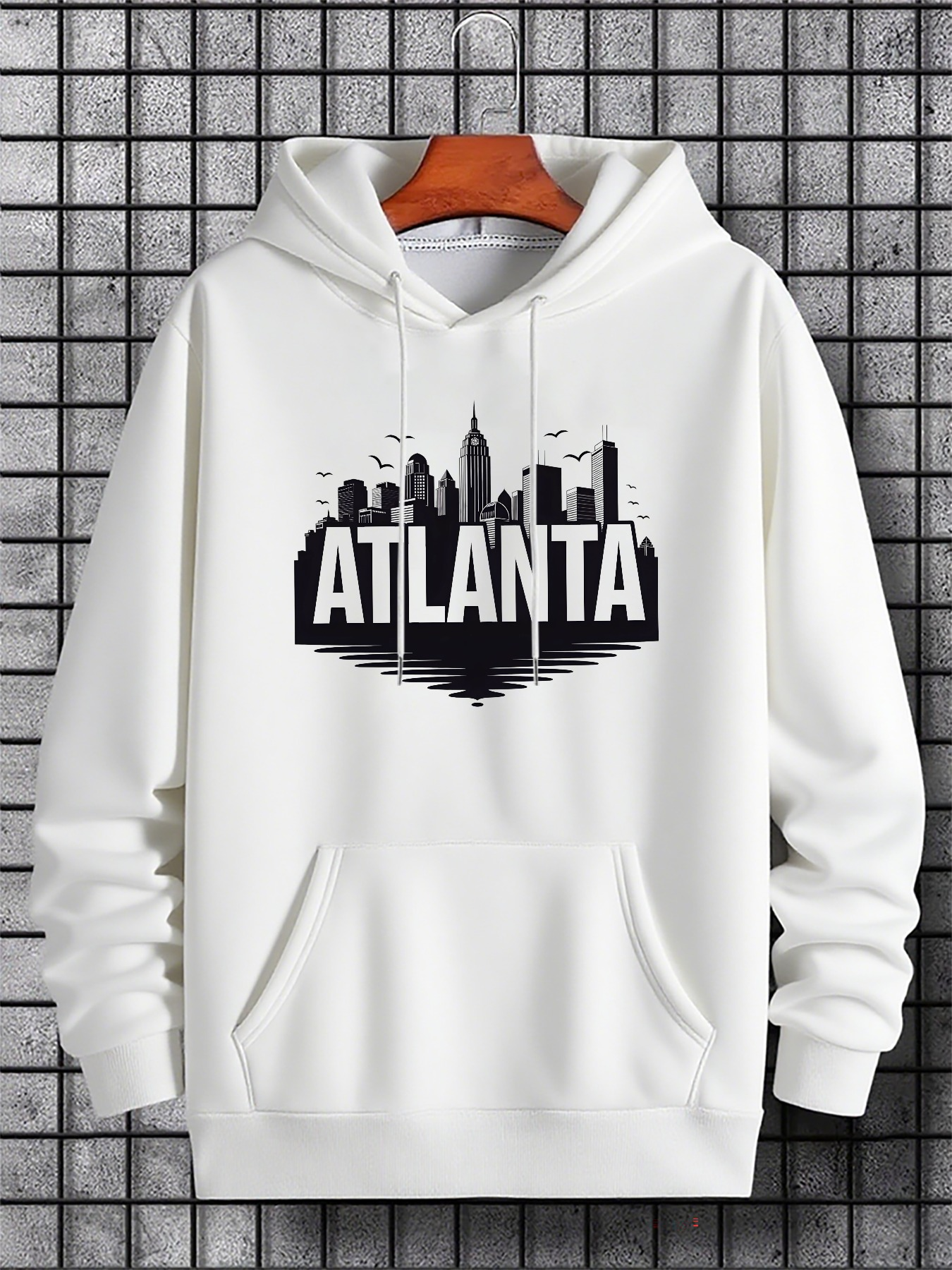 Tailorly Men's Printed Hoodie - Atlanta Urban Skyline With Shadowed Silhouette Of City Buildings Hoodie