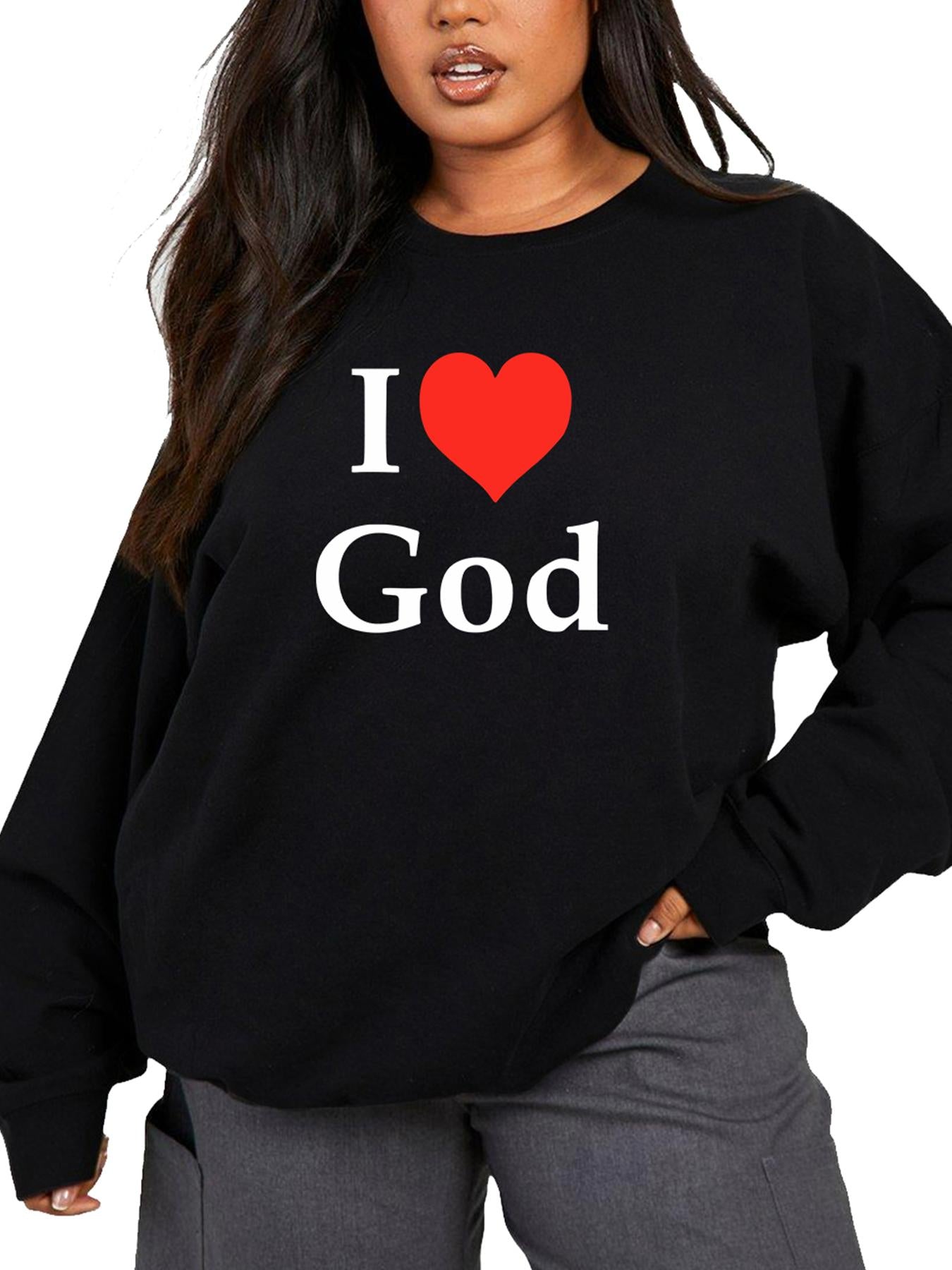 Tailorly Women's Printed Hoodie - I Love Statement With Bold White Letters Heart God
