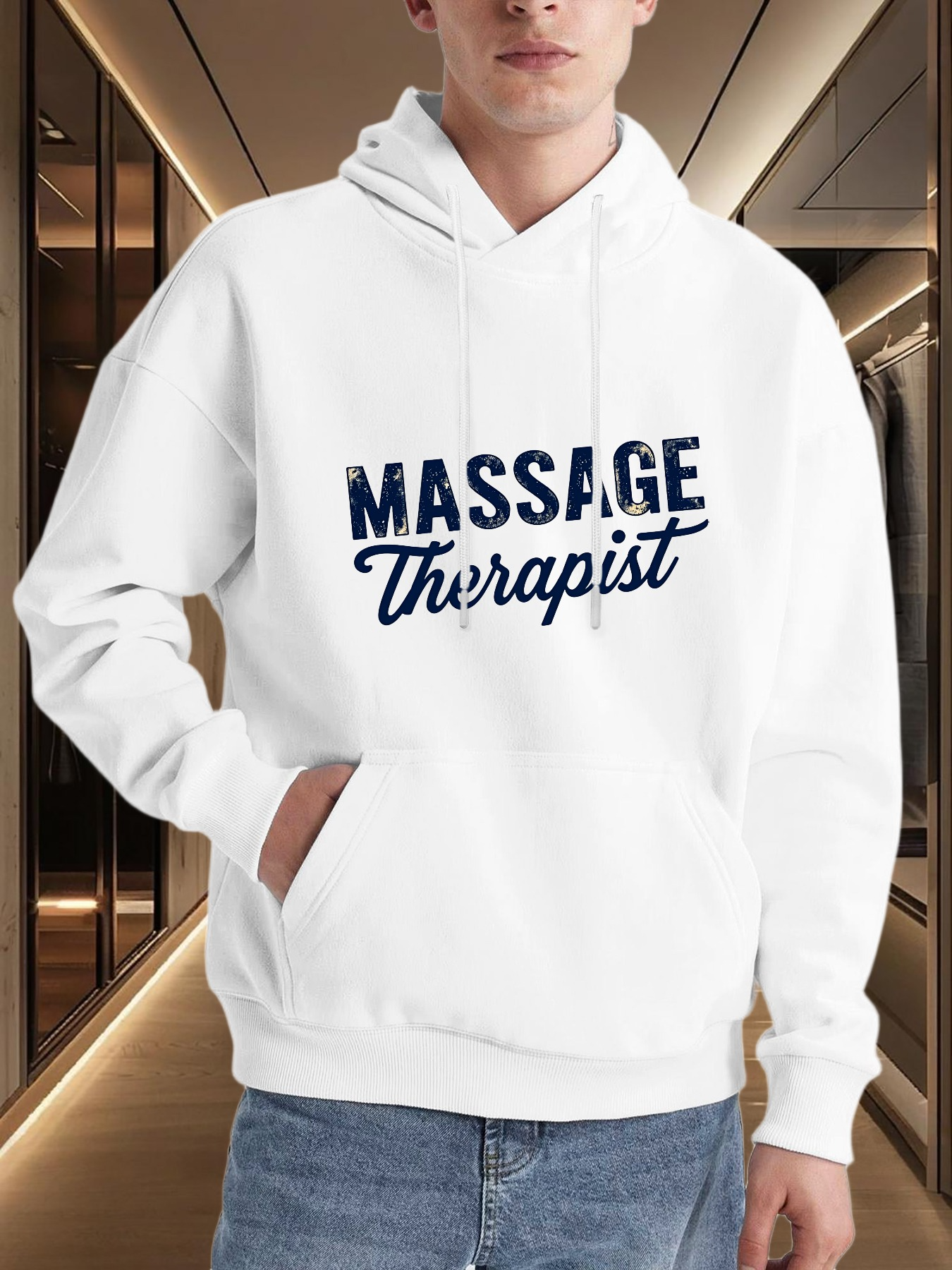 Tailorly Men's Printed Hoodie - Massage Therapist Bold Blue Lettering Hoodie