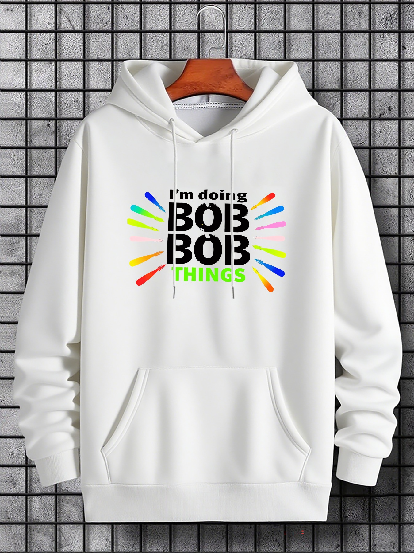 Tailorly Men's Printed Hoodie - Im Doing Bob Bob Things Surrounded By Vibrant Colorful Neon Streaks Hoodie