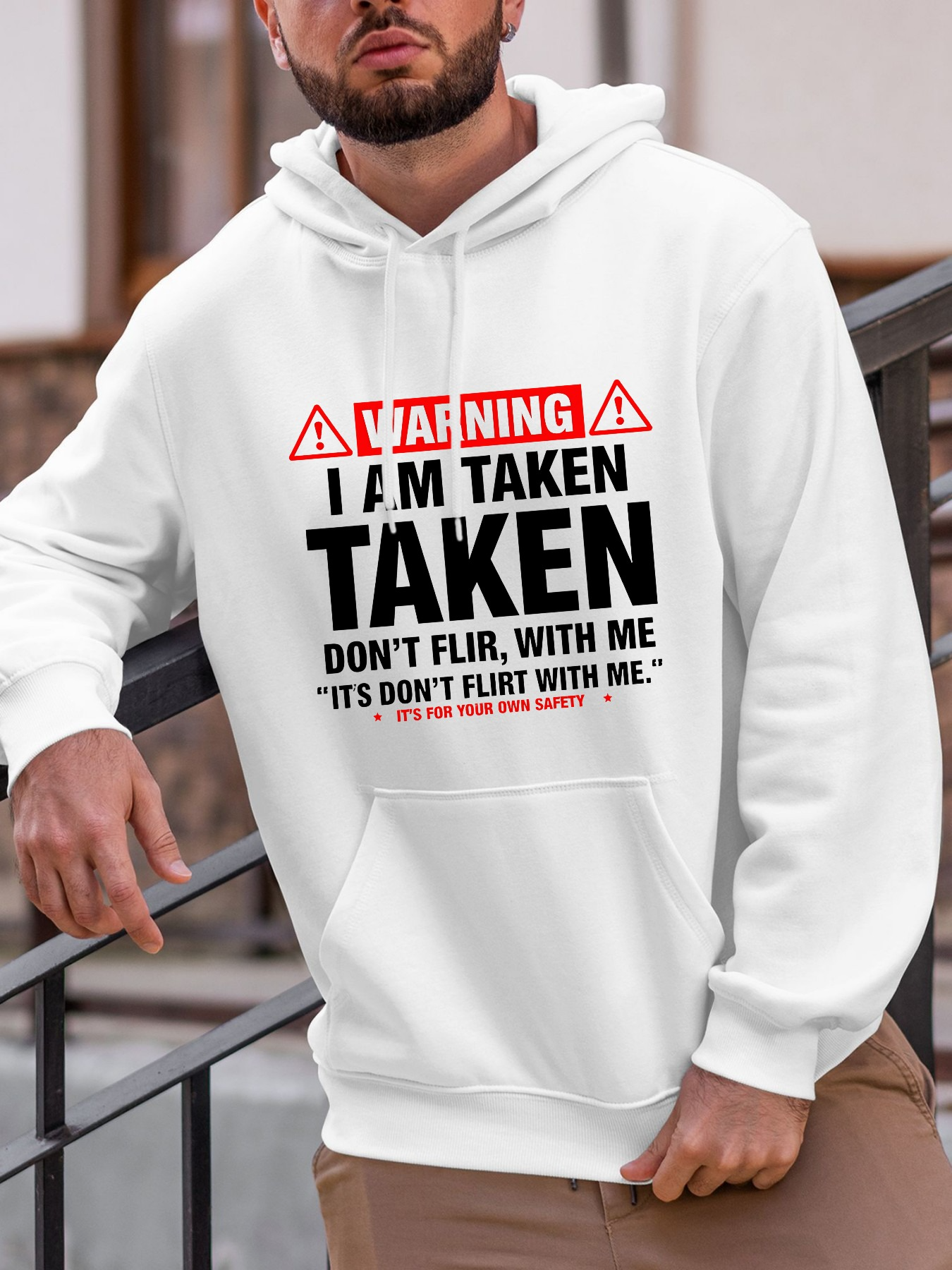 Tailorly Men's Printed Hoodie - Warning Statement Bold Letters With Playful Flirty Relationship Taken Text Hoodie