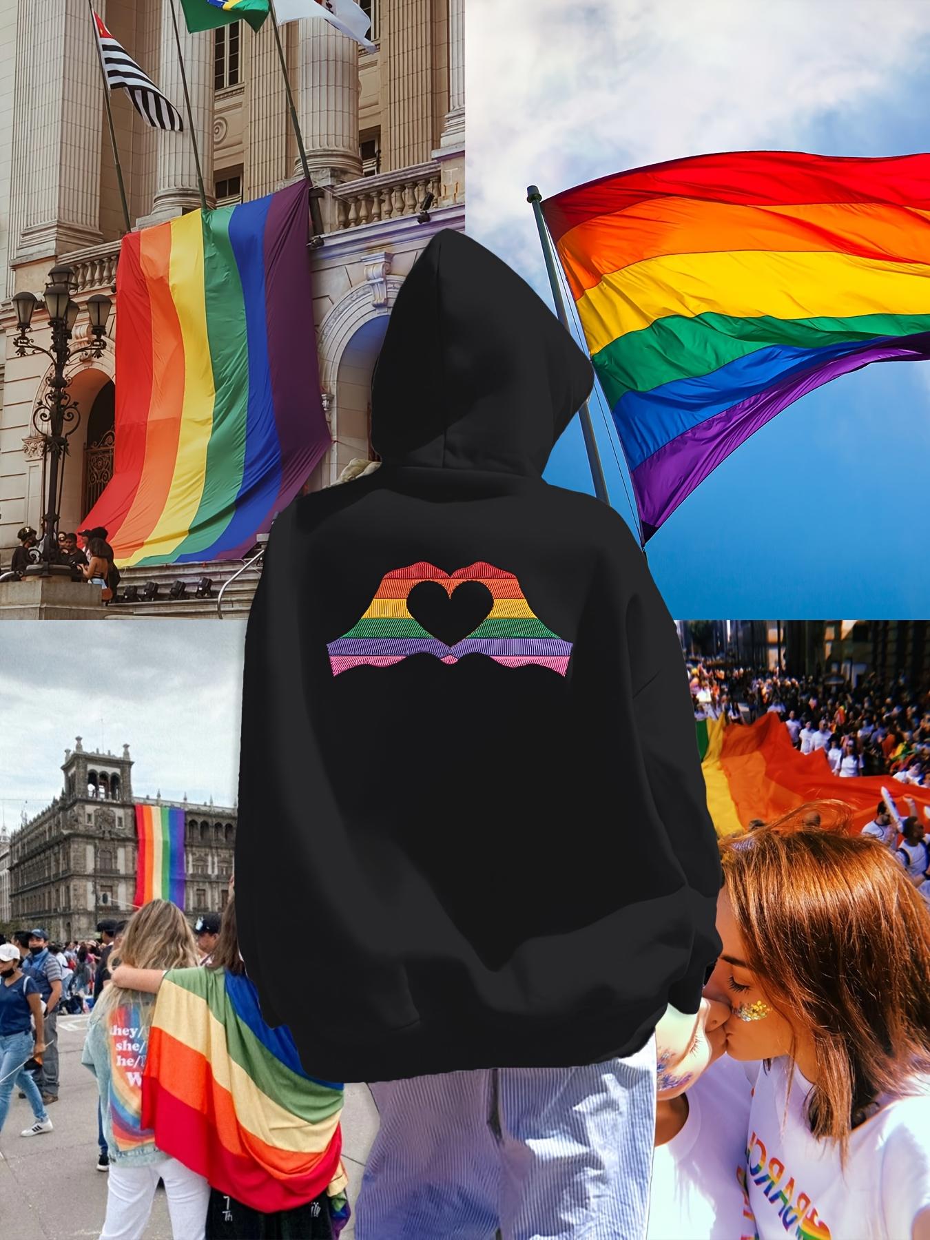 Tailorly Women's Printed Hoodie - Radiant Rainbow Colors With Double Heart Silhouette On Back Hoodie
