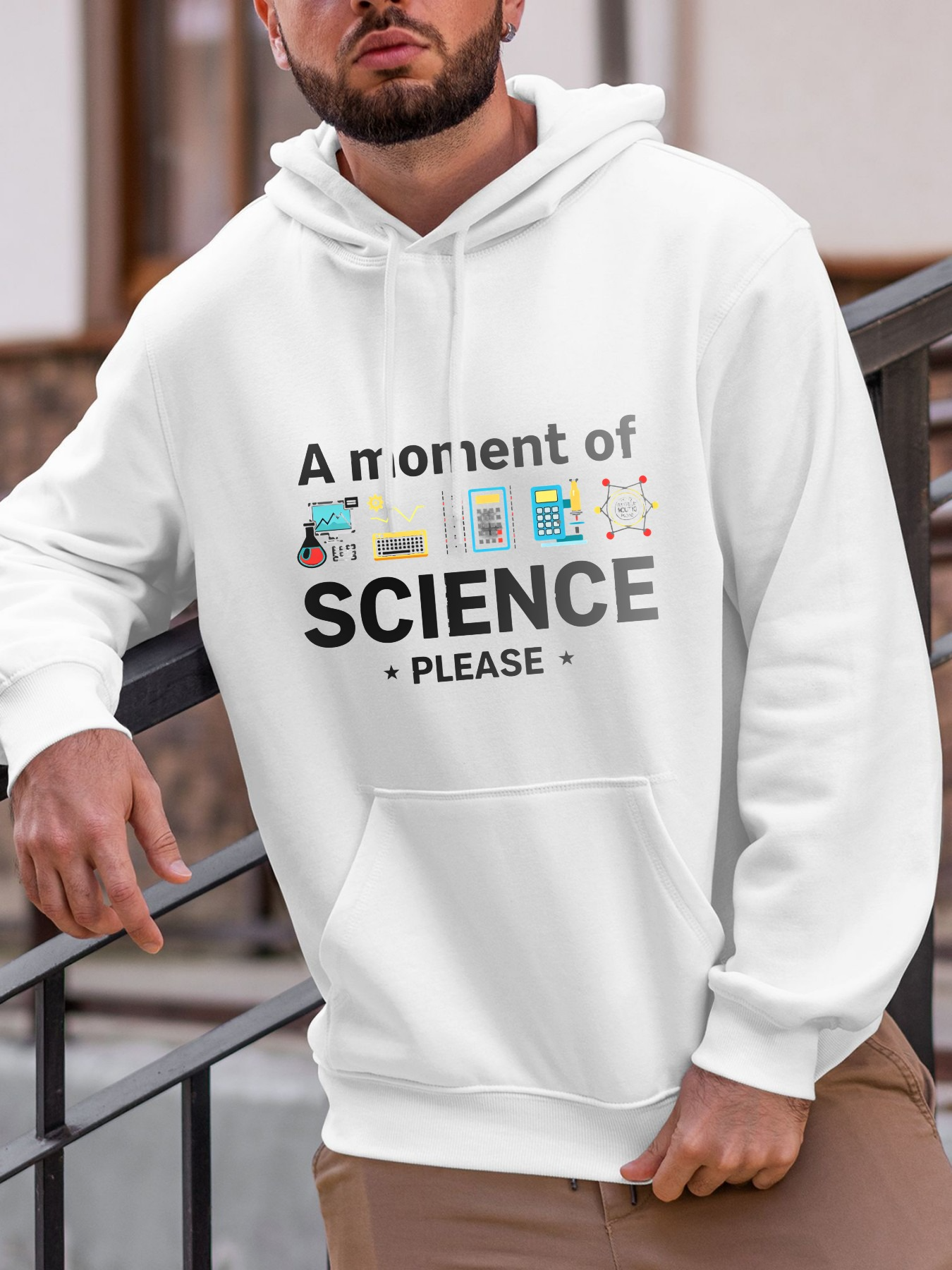 Tailorly Men's Printed Hoodie - A Moment Of Science Please With Colorful Laboratory Apparatus Beakers Test Tubes