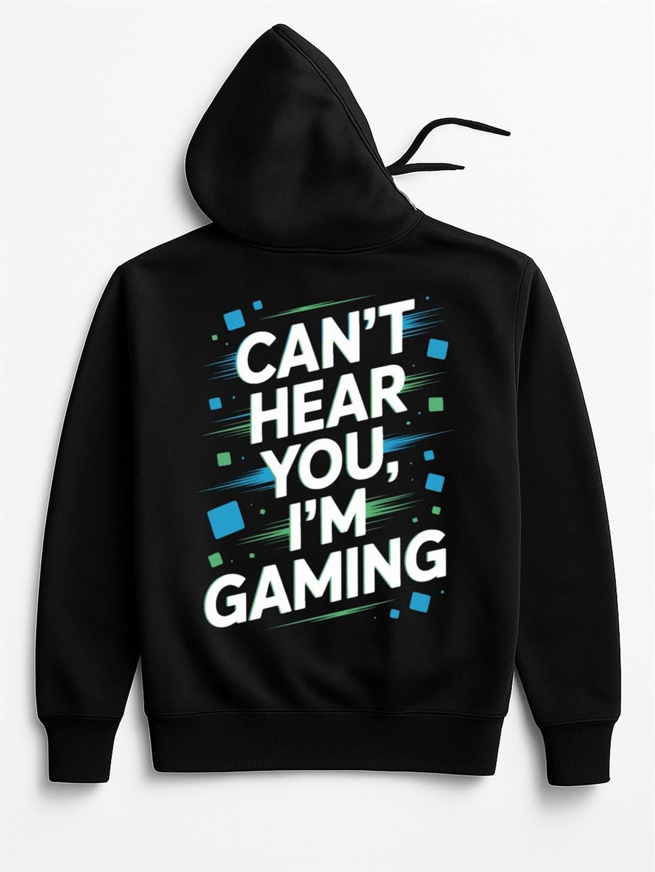 Tailorly Women's Printed Hoodie - Cant Hear You Im Gaming Surrounded By Blue Squares On Black Hoodie
