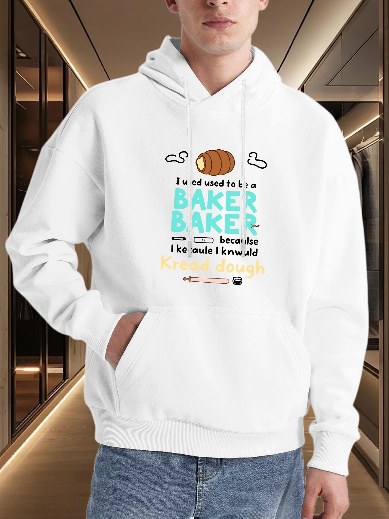 Tailorly Men's Printed Hoodie - I Used To Be A Baker With Rolling Pin And Warm Loaf Of Bread Hoodie
