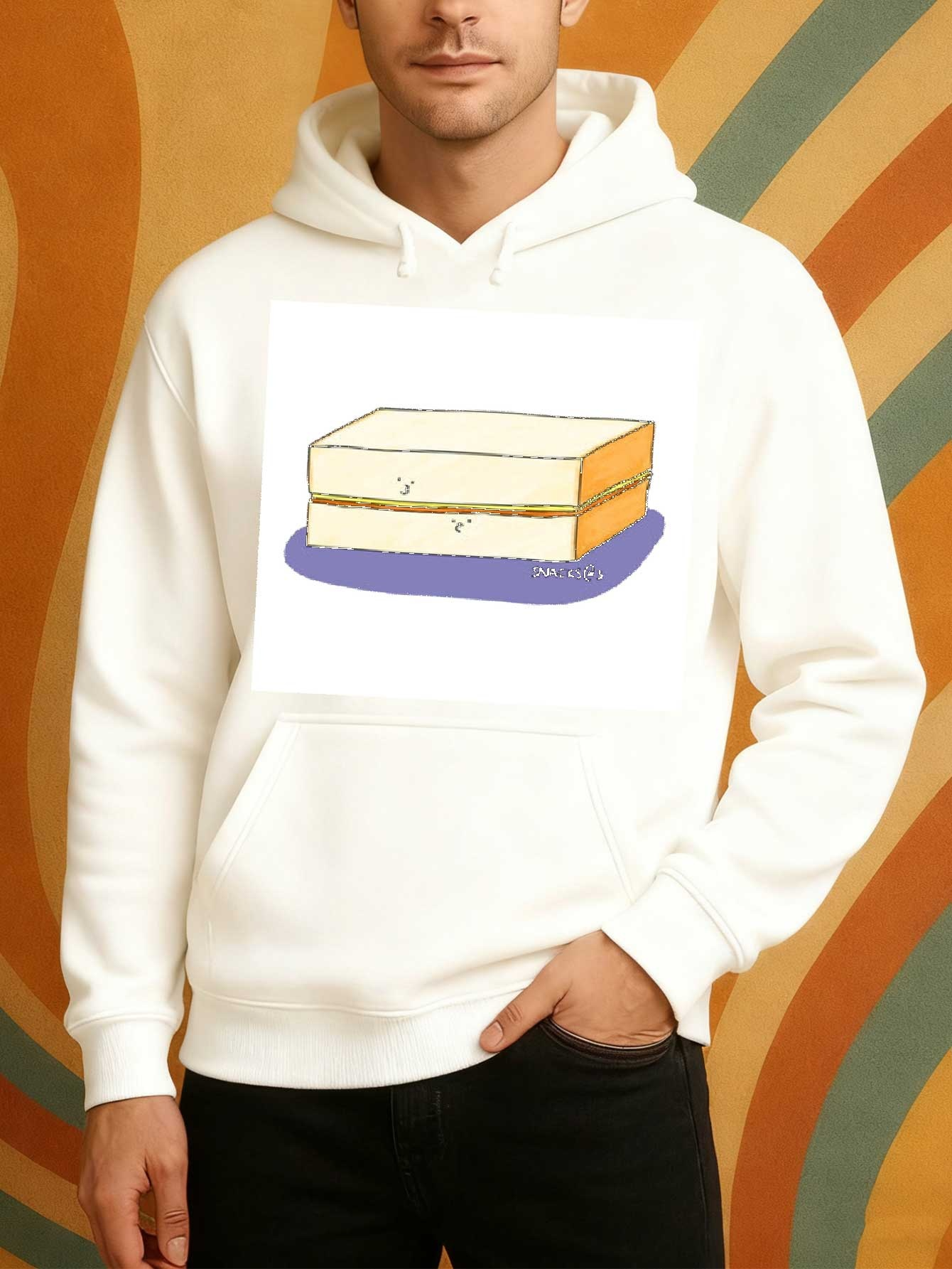 Tailorly Men's Printed Hoodie - Cartoon Illustration Of Dessert On Plate With Soft Whipped Cream Cake