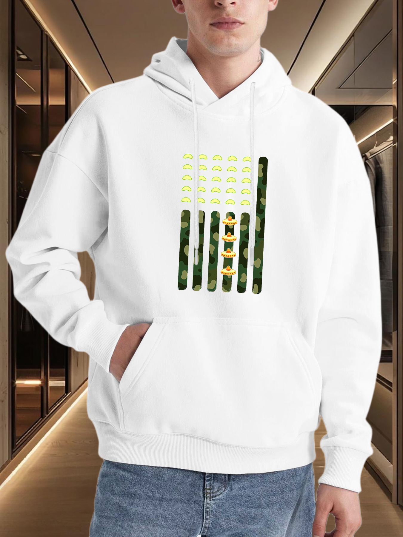 Tailorly Men's Printed Hoodie - Modern Camouflage Stripes With Subtle Yellow Accents Hoodie