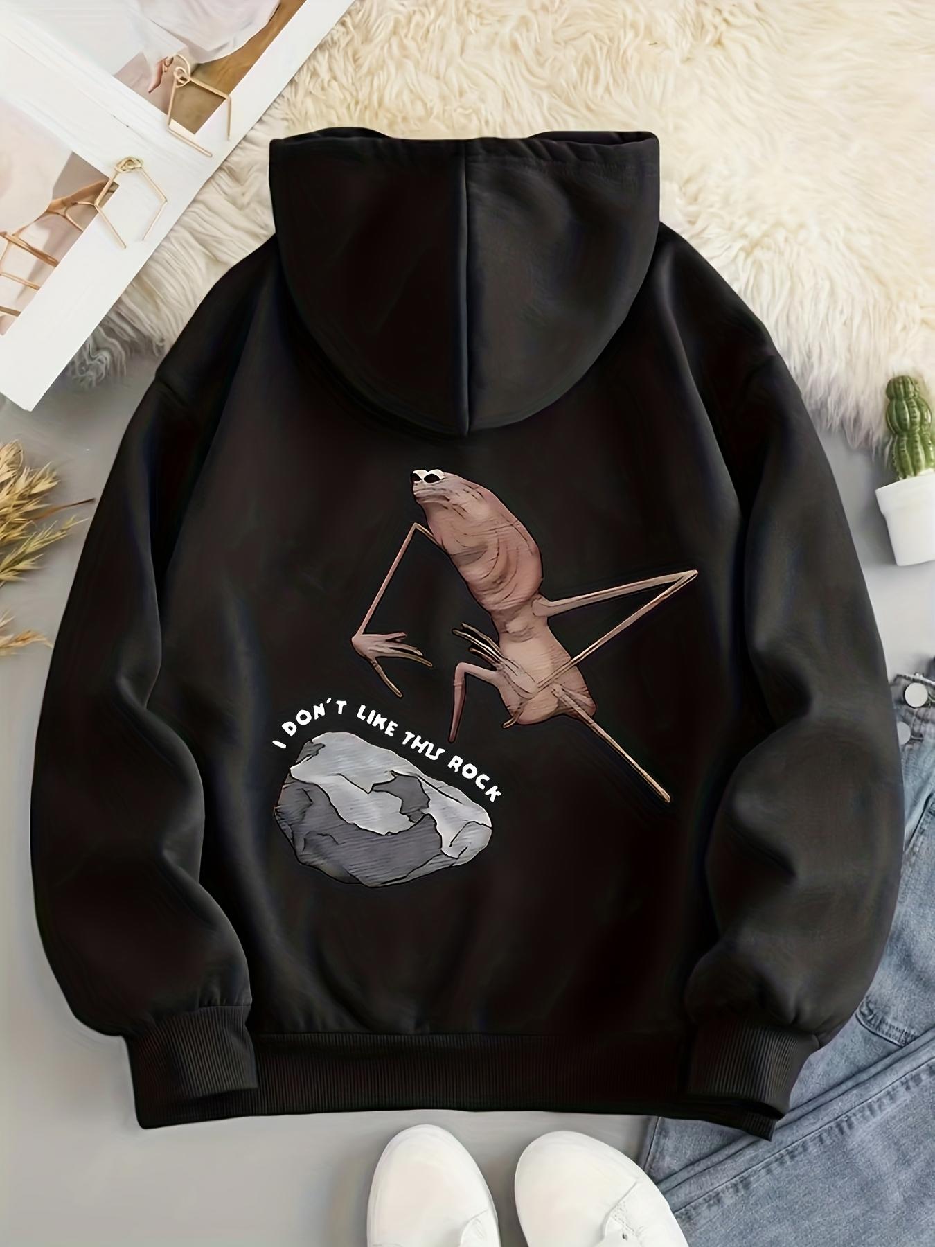 Tailorly Women's Printed Hoodie - I Dont Like The Rock Sitting Lizard With Geometric Rock Formation
