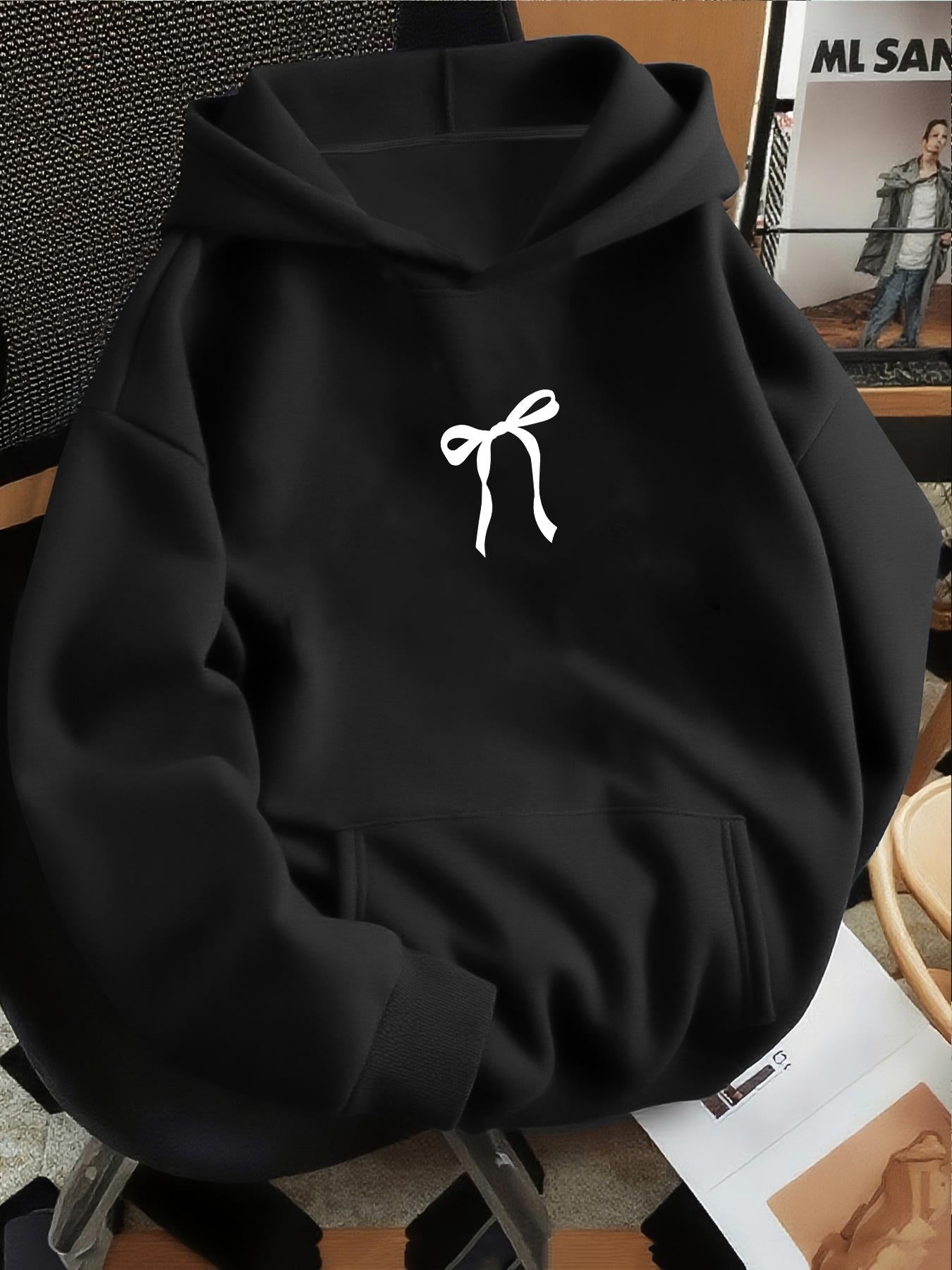Tailorly Women's Printed Hoodie - Minimalist Ribbon Knot Design On Soft Cozy Fabric Hoodie
