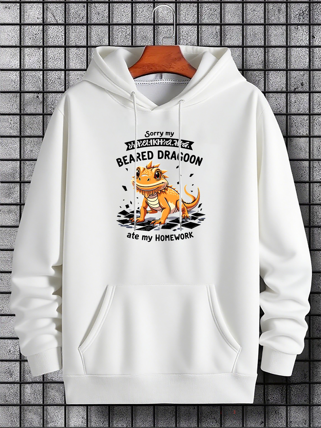 Tailorly Men's Printed Hoodie - Sorry My Cute Little Bearded Dragon Ate All My Homework Lizard