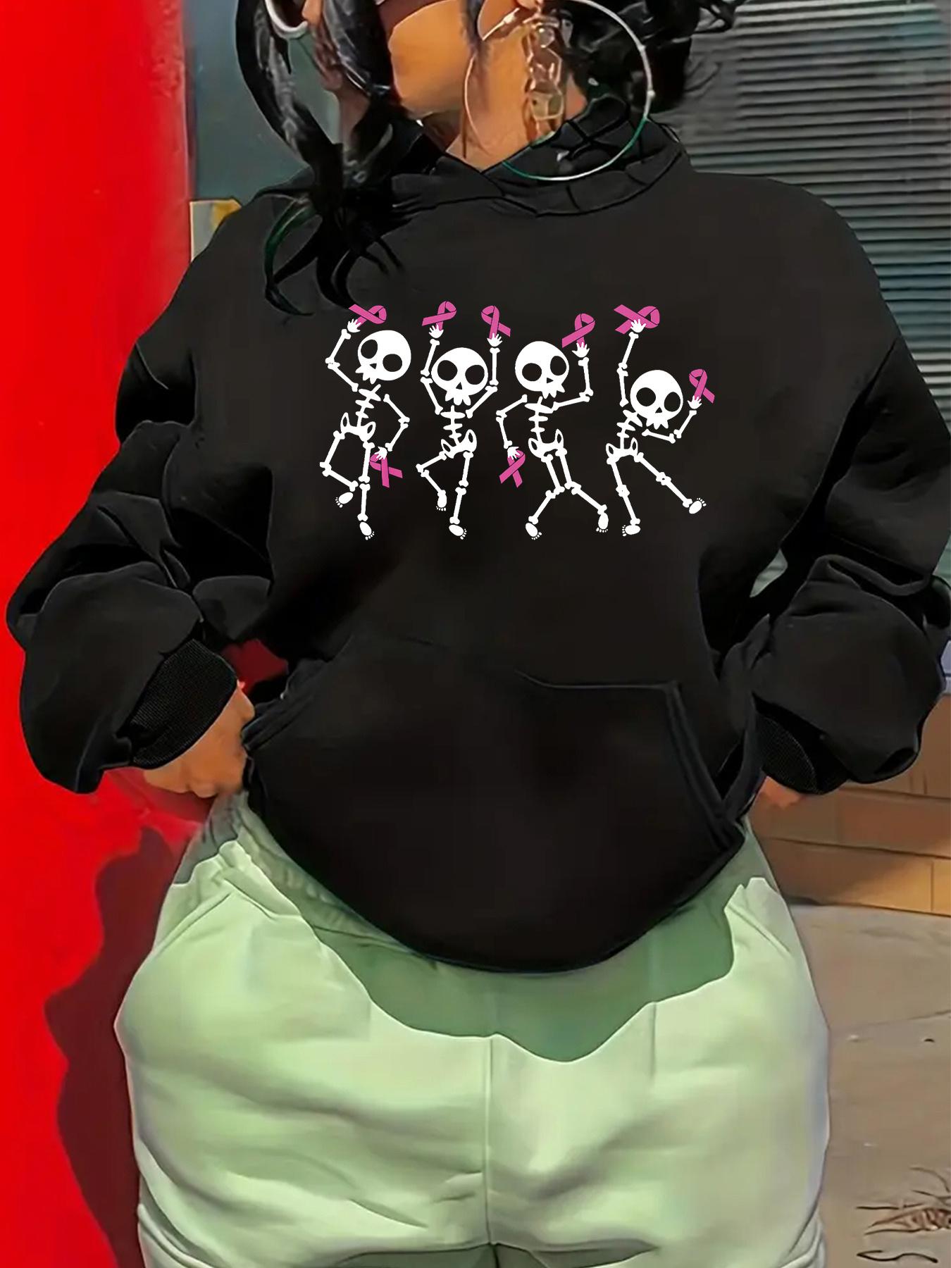 Tailorly Women's Printed Hoodie - Playful Dancing Skeletons Holding Pink Bows Under Sunlight Skeleton