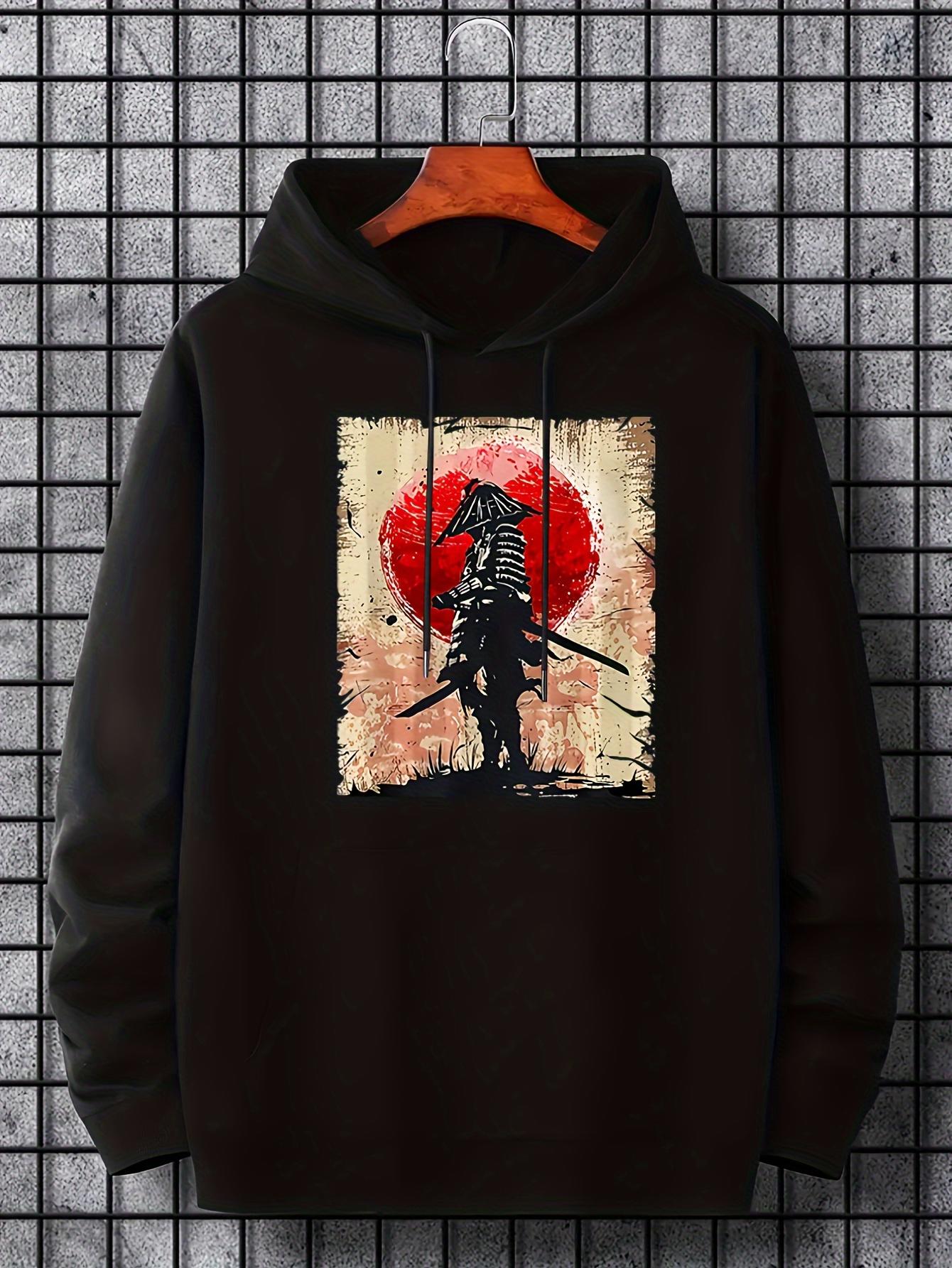 Tailorly Women's Printed Hoodie - Solitary Warrior With Samurai Standing Before Red Rising Sun