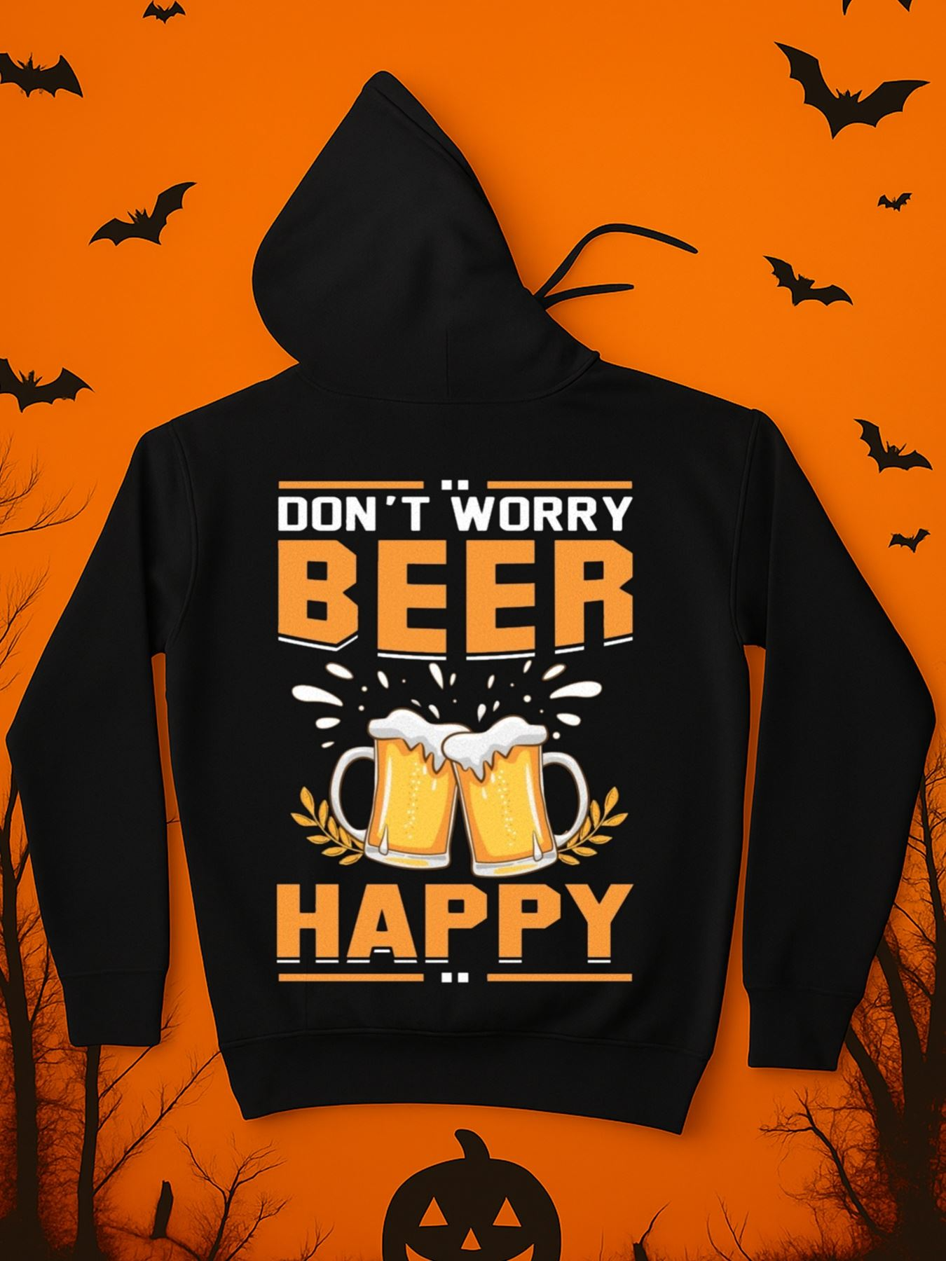 Tailorly Men's Printed Hoodie - Dont Worry Beer Happy Clinking Glasses With Foamy Beer Mugs Celebration