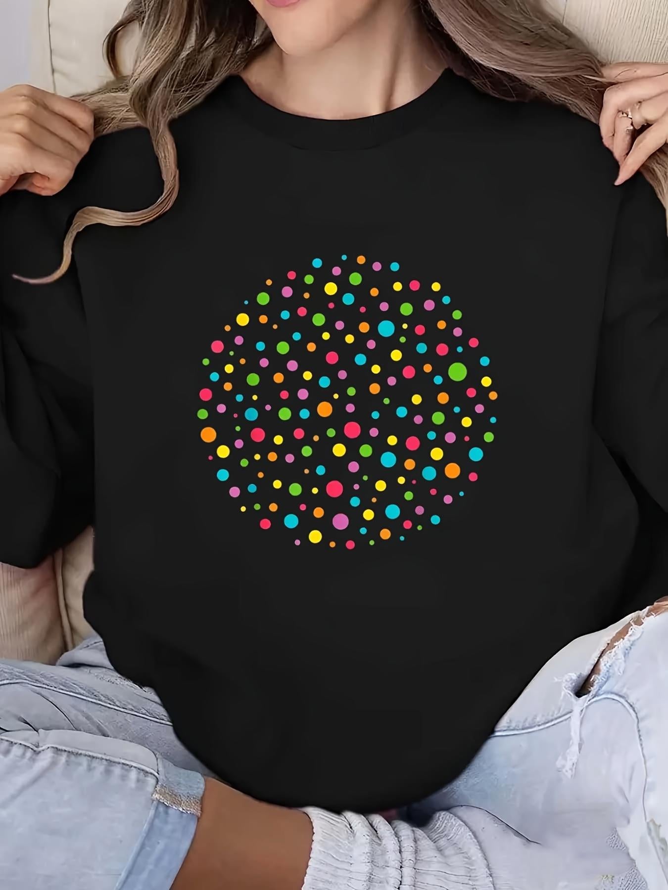 Tailorly Women's Printed Hoodie - Vivid Neon Dots Arranged In A Circular Cluster Under Black Night Pattern