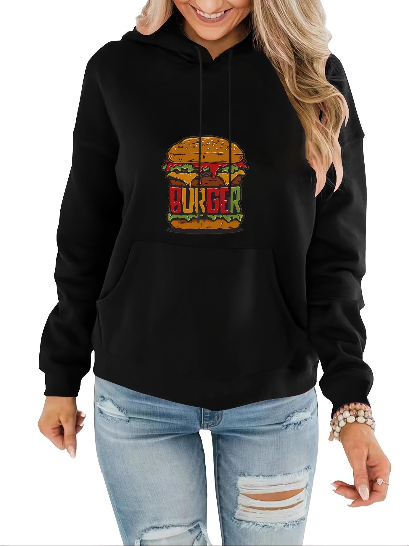 Tailorly Women's Printed Hoodie - Colorful Layers With Lettuce Tomato And Juicy Burger