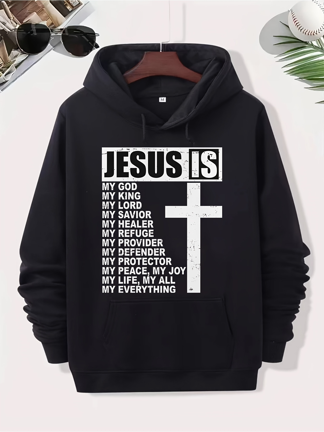 Tailorly Men's Printed Hoodie - Jesus Is My Savior Provider Protector Cross Faith Hoodie