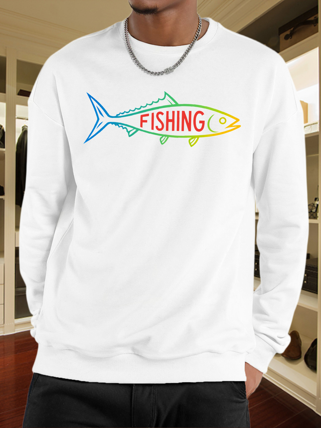 Tailorly Men's Printed Hoodie - Colorful Line Art With Simple Text Inside Fish