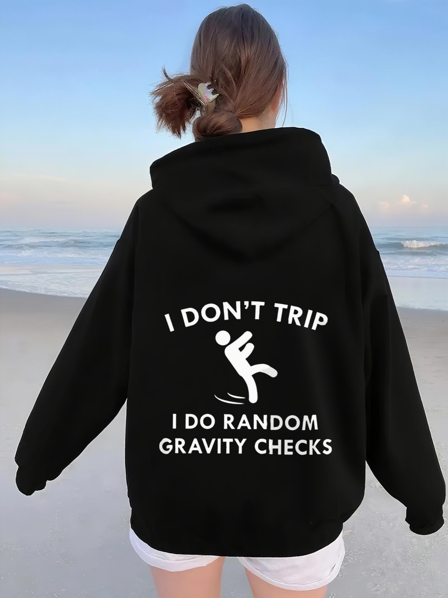 Tailorly Women's Printed Hoodie - I Dont Trip Laughing Cartoon Figure Doing Gravity Checks Hoodie